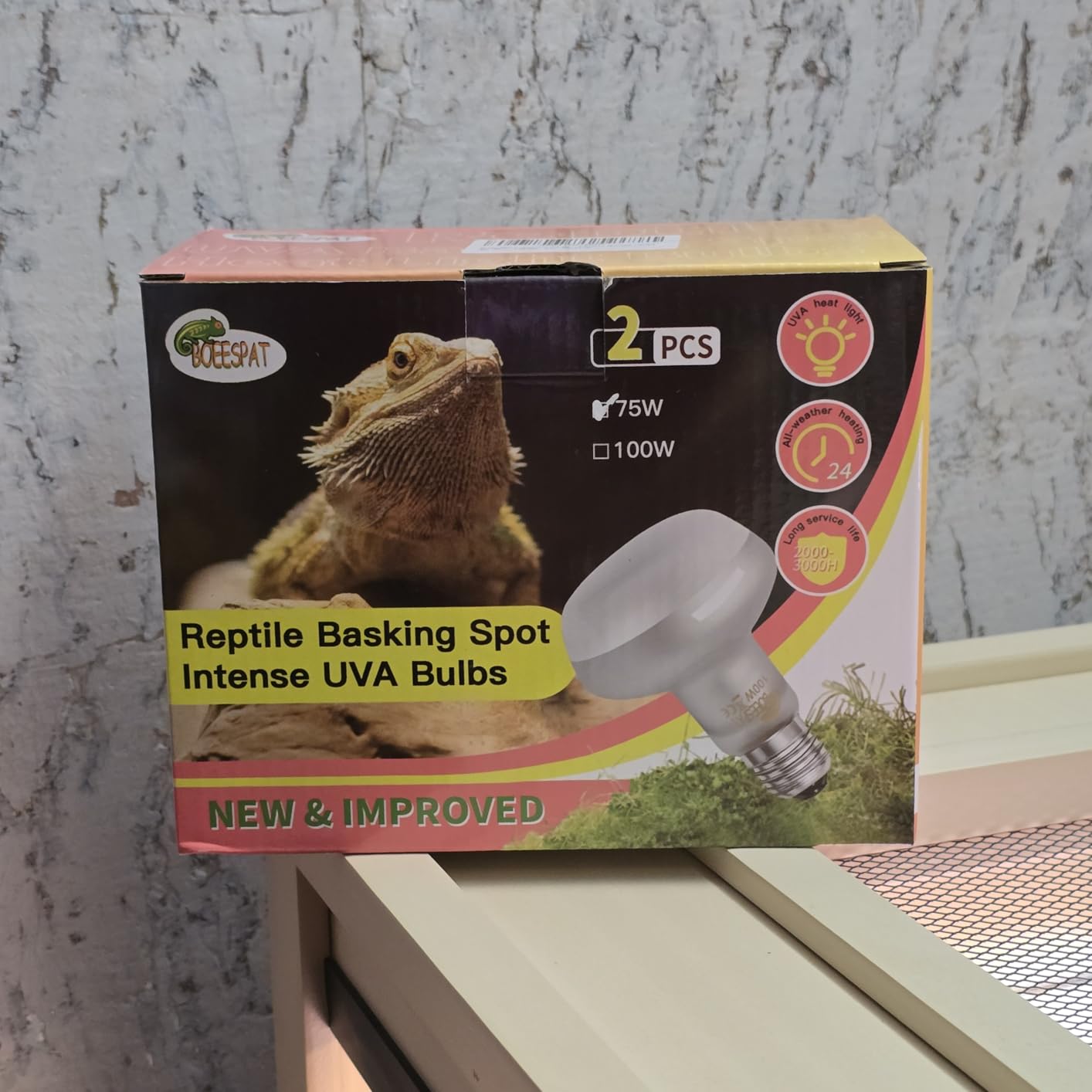 Intense 100W UVA Spotlight Heat Lamp Bulbs for Reptile Basking and Terrariums - Ideal for Desert-Dwelling Reptiles Like Bearded Dragons, Geckos, Iguanas, Lizards, Amphibians (Pack of 2) customer photo 1