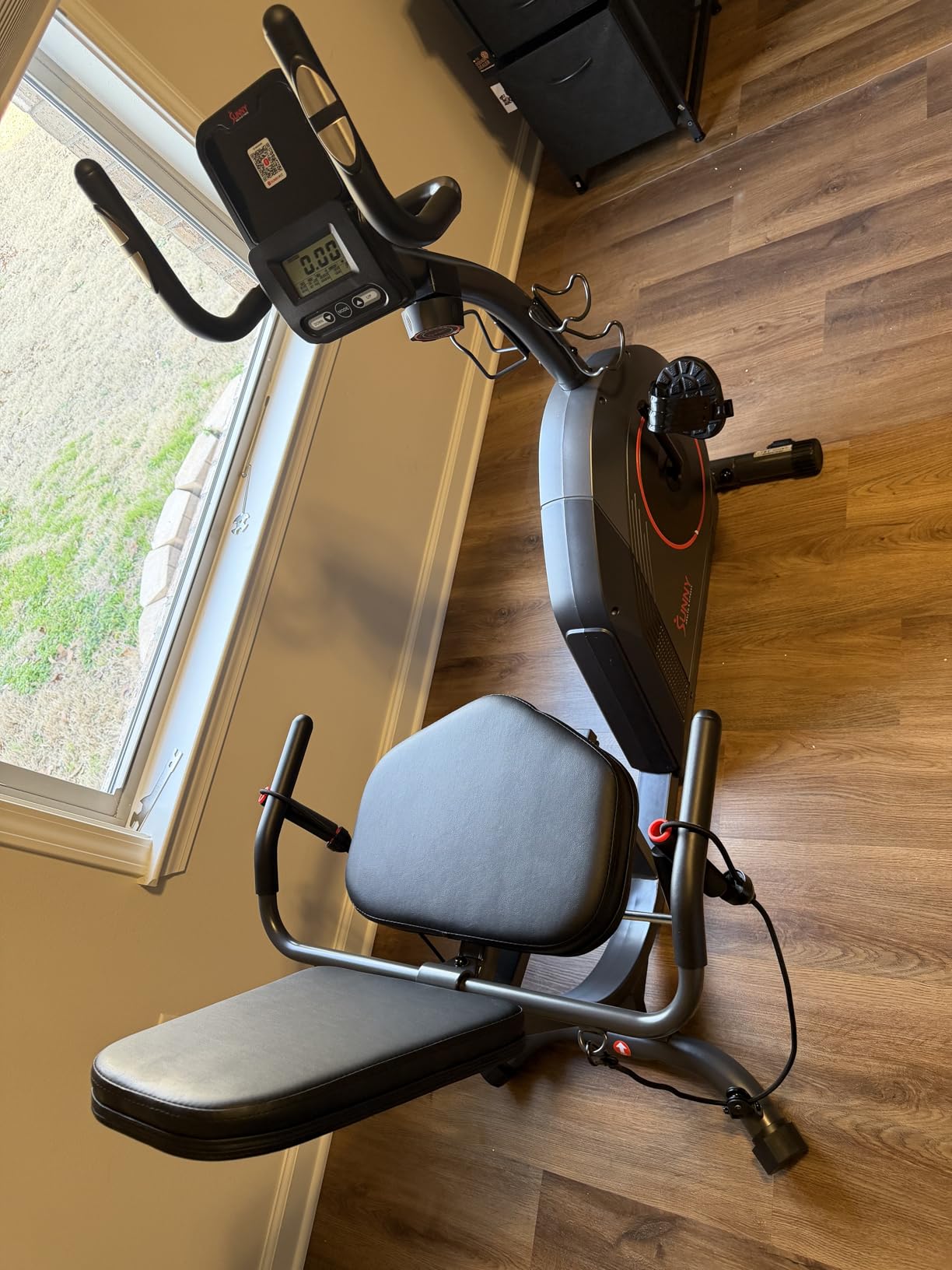 Sunny Health & Fitness Smart Heavy-Duty Recumbent Bike w/Wide Cushioned Seat & Back, Indoor Cycling Machine for Adult/Seniors Home Exercise, Free SunnyFit App Connect, Optional Workout Training Bands customer photo 1