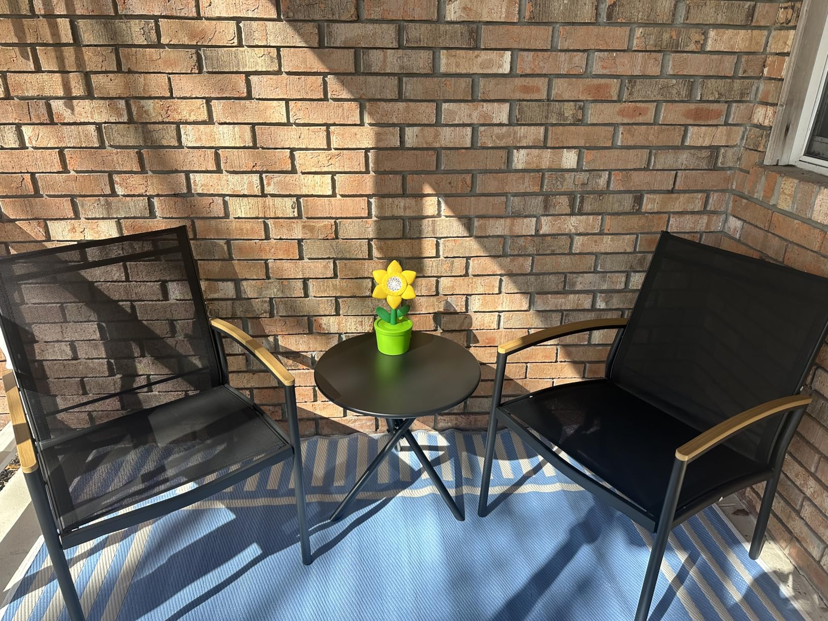 Shintenchi 3 Pieces Patio Bistro Sets, Outdoor Textilene Fabric Conversation Bistro Set, Textilene Fabric Front Porch Chairs Small Patio Furniture Set with Table for Lawn, Garden, Balcony (Black) customer photo 1