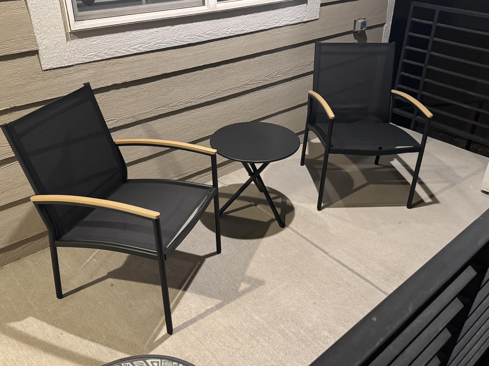 Shintenchi 3 Pieces Patio Bistro Sets, Outdoor Textilene Fabric Conversation Bistro Set, Textilene Fabric Front Porch Chairs Small Patio Furniture Set with Table for Lawn, Garden, Balcony (Black) customer photo 2