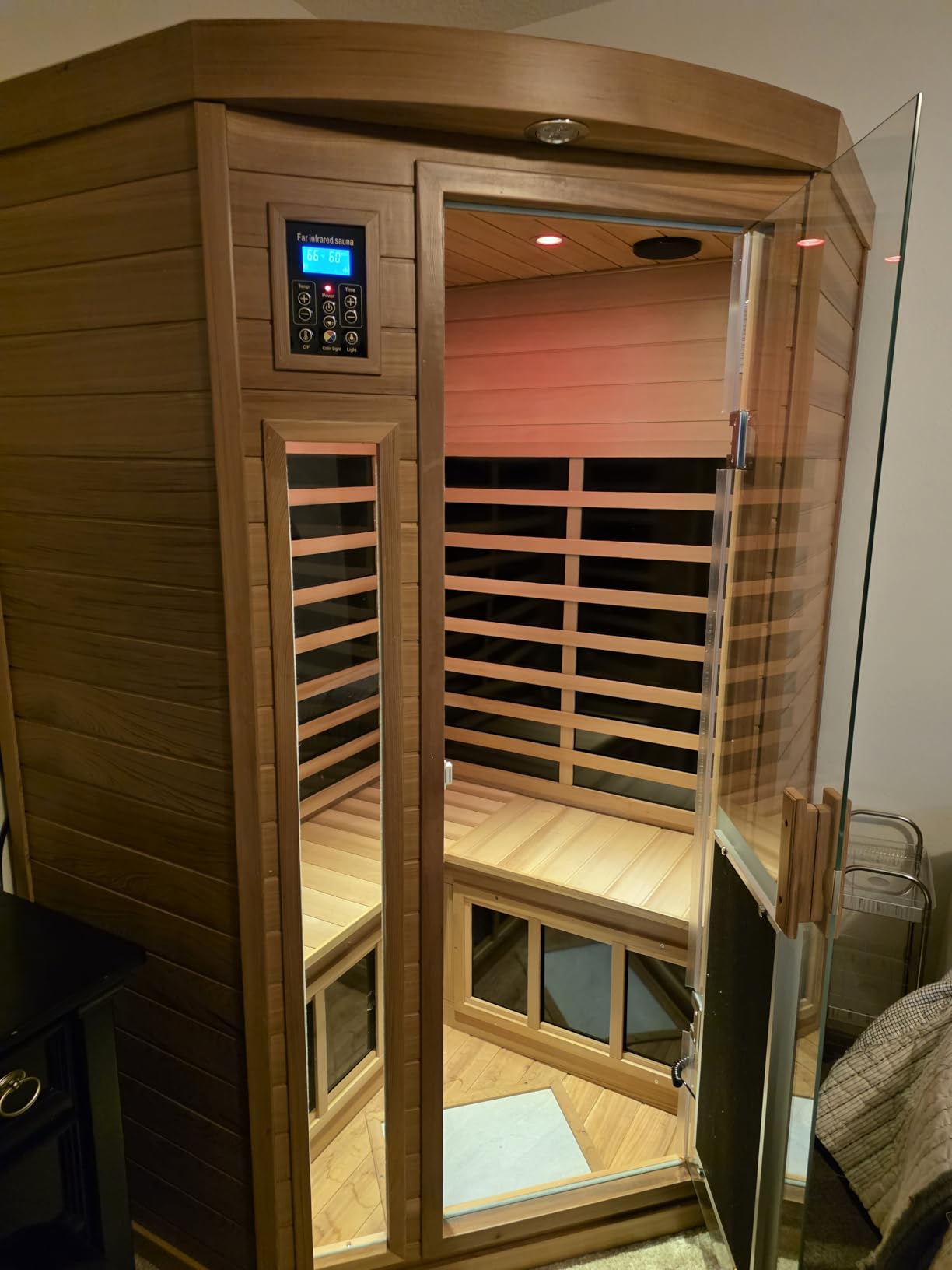 Smart APP Control 1 Person Ultra Low EMF (0-5mG) Far Infrared Sauna for Home, Hemlock Wooden 1420W Personal Indoor Sauna with Touch Panel, Chromotherapy Lights, Bluetooth Speakers & Reading Lights customer photo 2