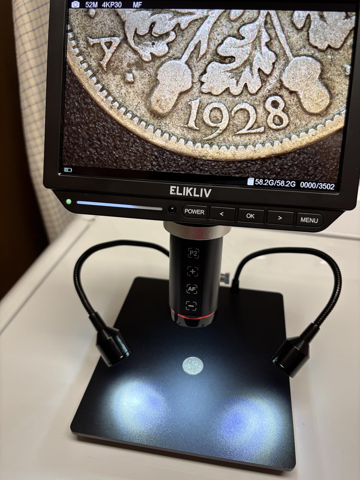 Elikliv Autofocus 4K Digital Microscope EM4K-AF, 52MP Soldering Microscope for PCB Repair, Coin Inspection & Watchmaking, 2000X Magnifier Scope, 8