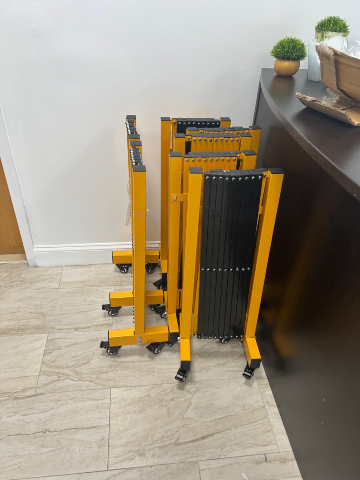 11FT Industrial Expandable Barricade Folding Security Gate with Wheels,Retractable Driveway Gate with Aluminum Fence(Yellow, 11FT) customer photo 2