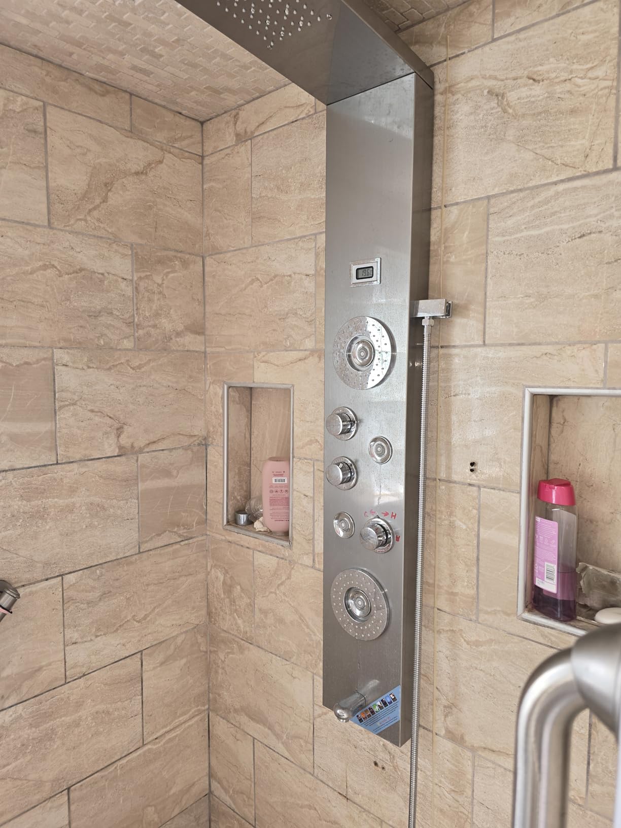 VEVOR Shower Panel Tower System, 6 Shower Modes, LED & Display Shower Panel, Rainfall, Waterfall, 4 Body Massage Jets, Tub Spout, Handheld Shower Head 59