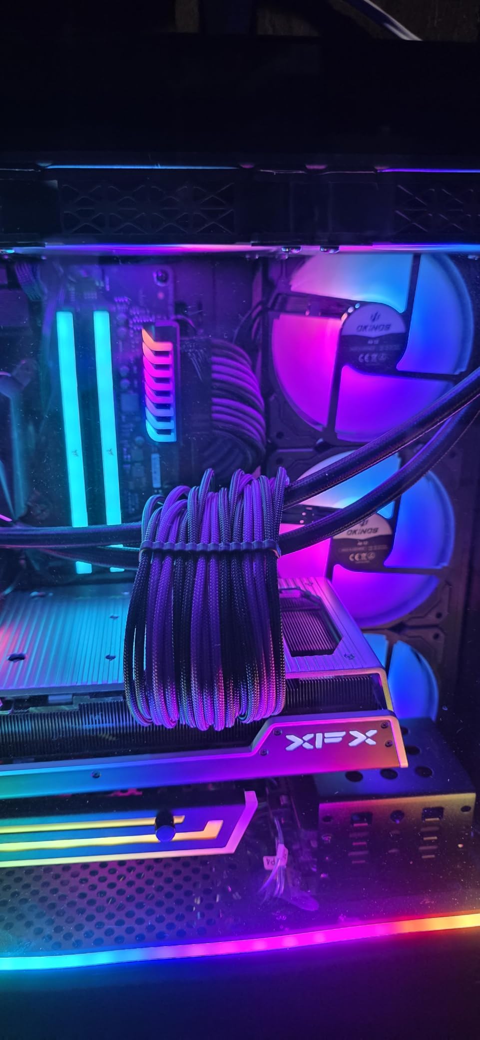 EZDIY-FAB PSU Cable Extension Kit,16AWG Power Supply Extension Cable,1x24Pin/2x4+4 EPS/3x6+2 PCI-E,Custom PC Sleeve Cable 300MM with Combs-Black Purple customer photo 1