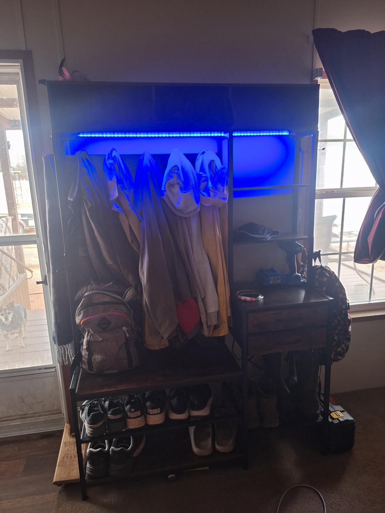 Itaar Hall Tree with Bench and Shoe Storage, 7-in-1 Entryway Bench with Coat Rack, 3 Storage Cubbies, 3 Open Shelves, 17 Coat Hooks, 2 Fabric Drawers (Rustic Brown) customer photo 2