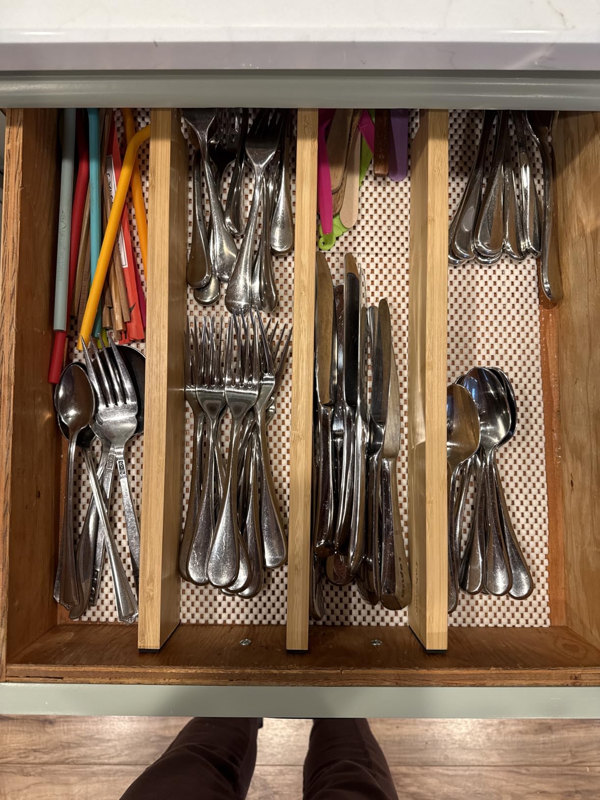 Fabsome Drawer Divider 6 Pack, Bamboo Dresser Organizers for Clothes Socks Underwear Baby Clothing, Wooden Separators for Nursery Organization Adjustable from 12.5'' to 17'' with Soft Foam Ends customer photo 2