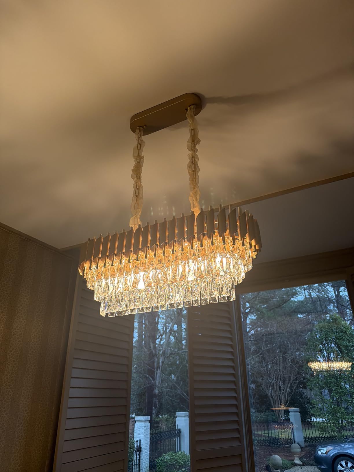 Modern Rectangular Chandelier Black and Gold Crystal Chandeliers for Dining Room Linear Ceiling Pendant Light Long 32