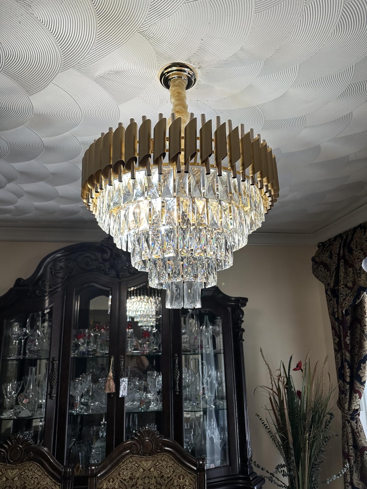 Modern Rectangular Chandelier Black and Gold Crystal Chandeliers for Dining Room Linear Ceiling Pendant Light Long 32