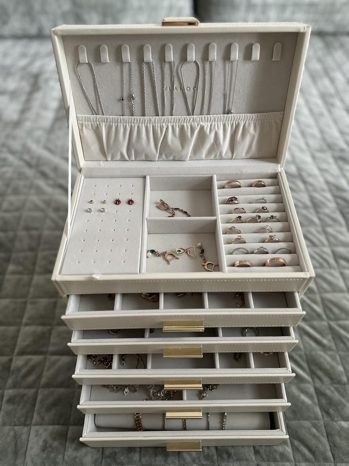 Vlando 6 Layer Large Jewelry Box - Jewelry Holder Organizer, Jewelry Box Organizer for Drawer Necklace Ring Bracelet and Watch, Birthday Gift for Loved Ones - Beige customer photo 1