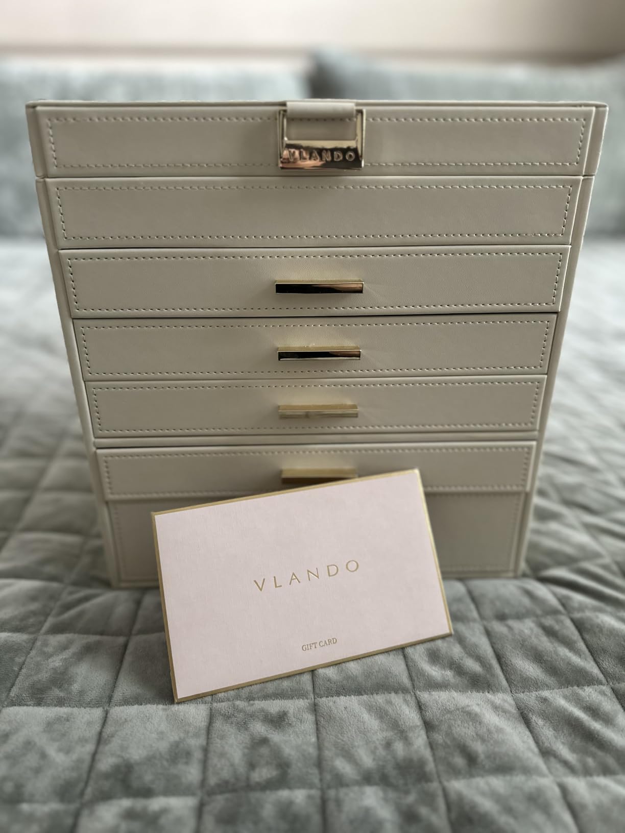 Vlando 6 Layer Large Jewelry Box - Jewelry Holder Organizer, Jewelry Box Organizer for Drawer Necklace Ring Bracelet and Watch, Birthday Gift for Loved Ones - Beige customer photo 2