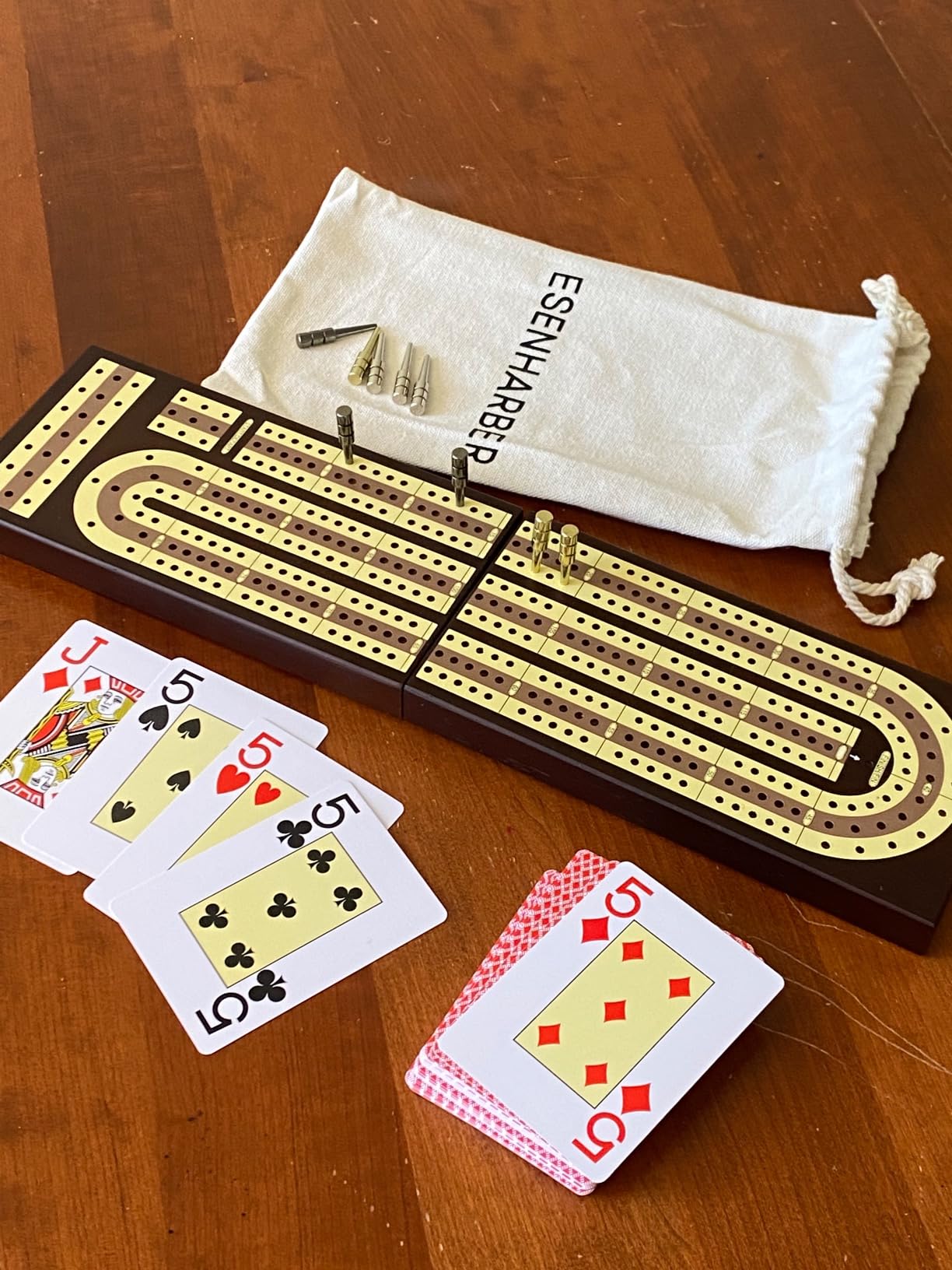Foldable Wooden Cribbage Board Set - Elegant 3-Track Design with Magnetic Closure, 9 Metal Pegs, Full Deck of Cards, Perfect for Family Game Nights and Travel customer photo 1