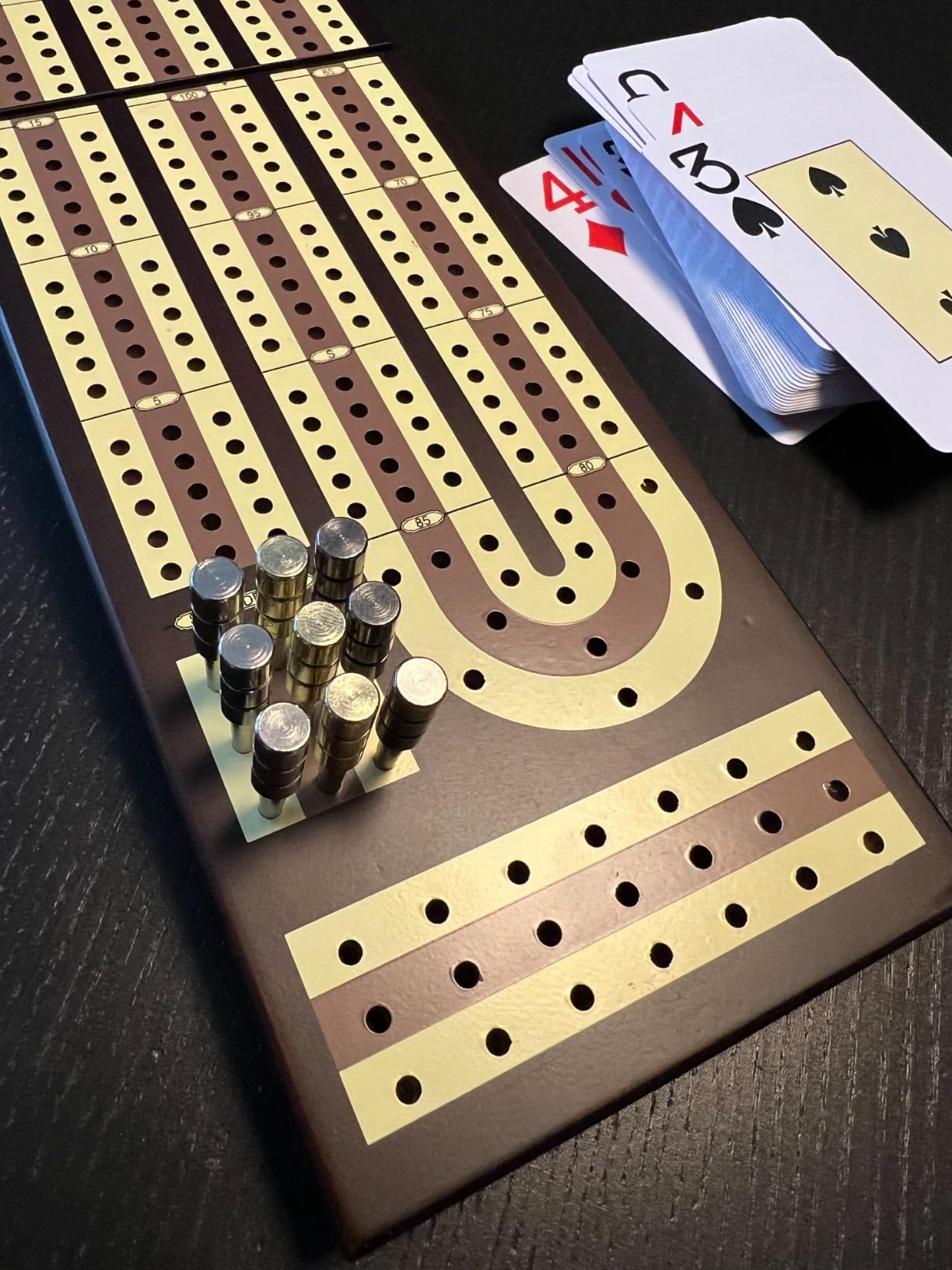 Foldable Wooden Cribbage Board Set - Elegant 3-Track Design with Magnetic Closure, 9 Metal Pegs, Full Deck of Cards, Perfect for Family Game Nights and Travel customer photo 2