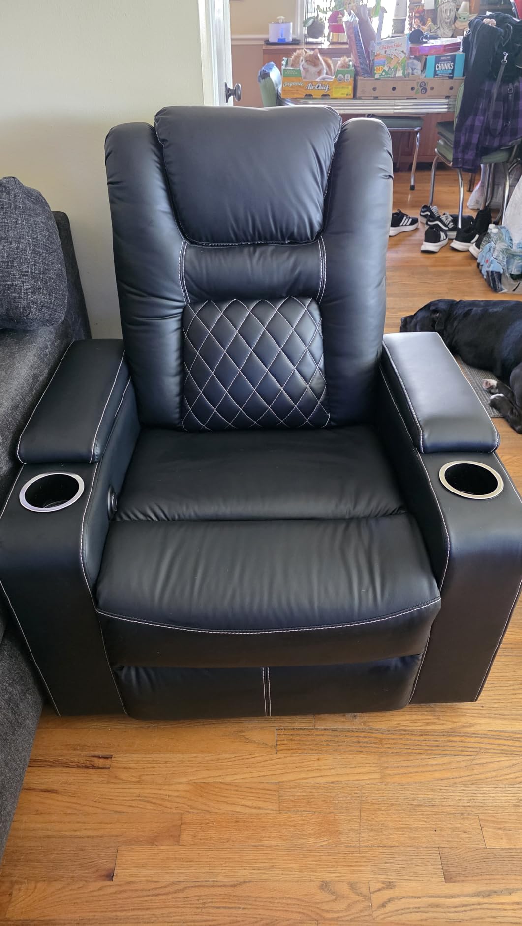 CANMOV Electric Power Recliner Chair Set of 2, Breathable Leather Home Theater Seating with Hidden Arm Storage, Power Recliner Chair for Living Room with USB Ports and Cup Holders customer photo 1