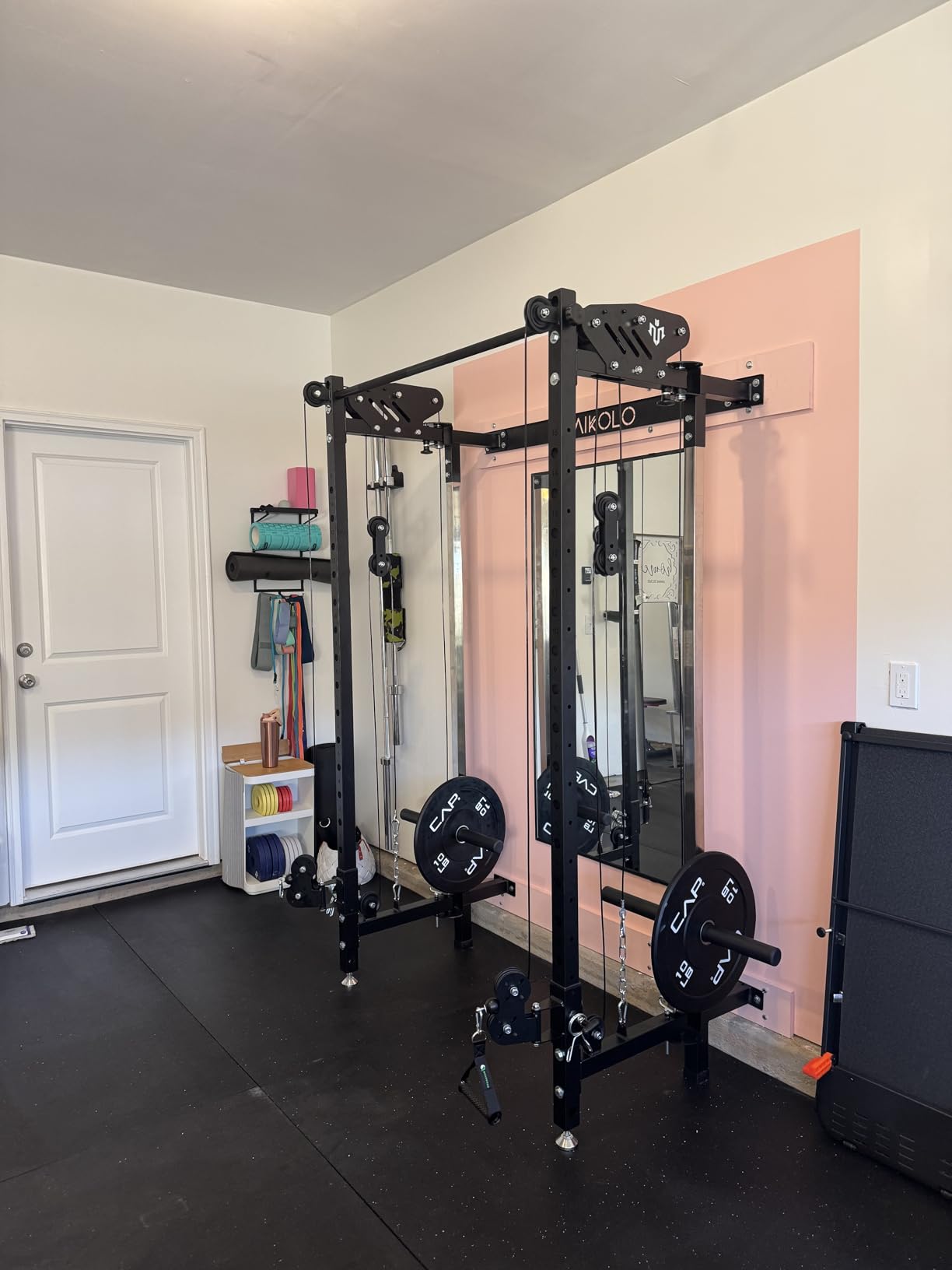 Mikolo Folding Squat Rack, Wall Mounted Power Rack with Cable Crossover Machine & LAT Pull Down, Functional Trainer with 5 Adjustable Function Modes, for Home Gym and Space Saving customer photo 2