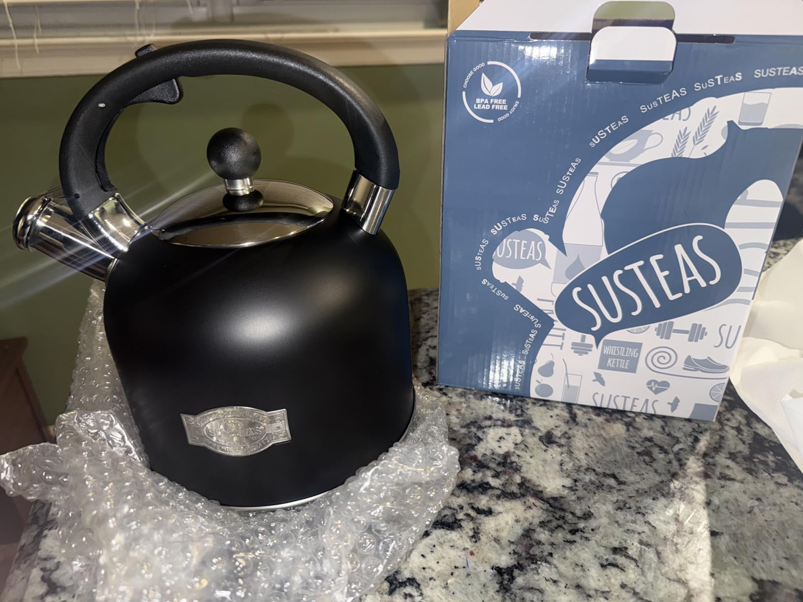 SUSTEAS Tea Kettle - 3.17QT Whistling Kettle with Ergonomic Handle - Premium Stainless Steel Tea Pots for Stove Top, Chic Vintage Teapot with Composite Base, Work for All Stovetops (Silver) customer photo 1