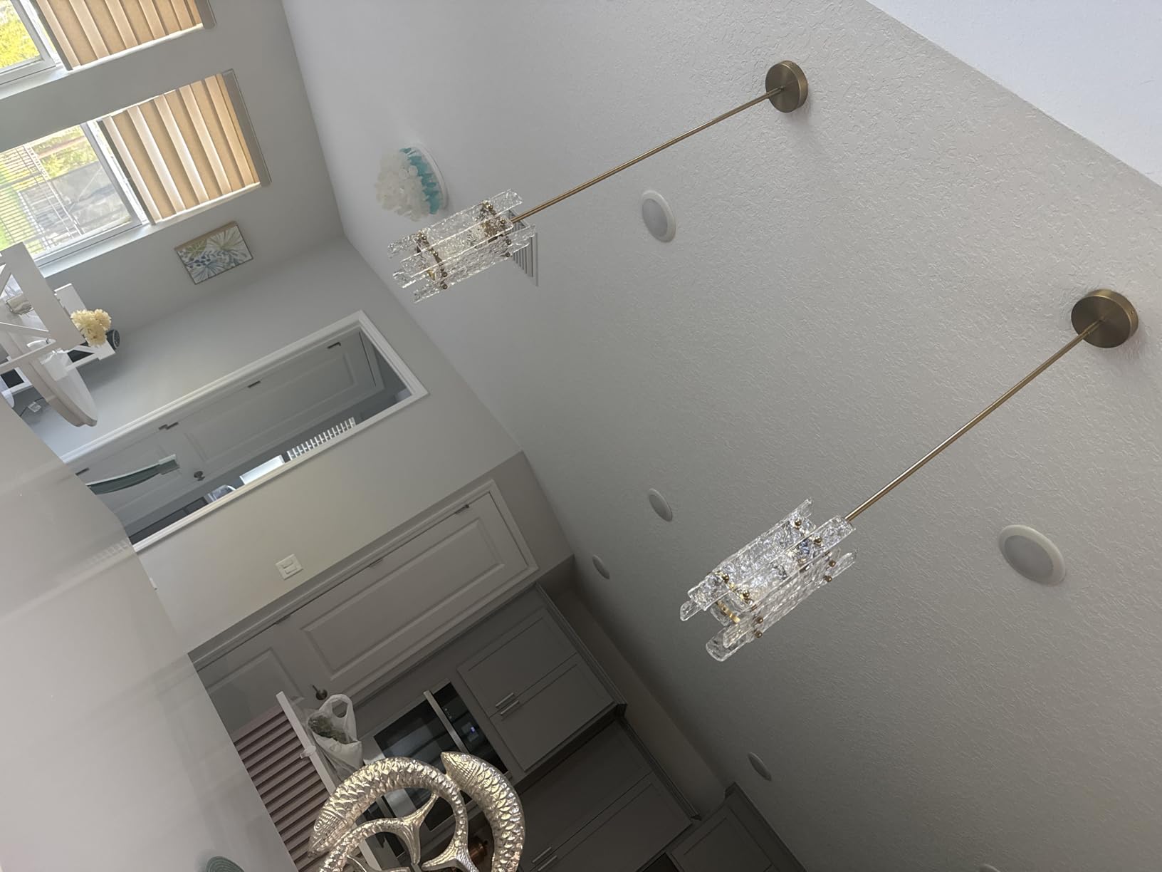 Modern Crystal Pendant Light for Kitchen Island, Gold Luxury Mini Water Ripple Glass Chandelier Lights Fixture, Modern square Adjustable Hanging Pendant Lighting for Dining Room Bedroom (3-Pack) customer photo 1