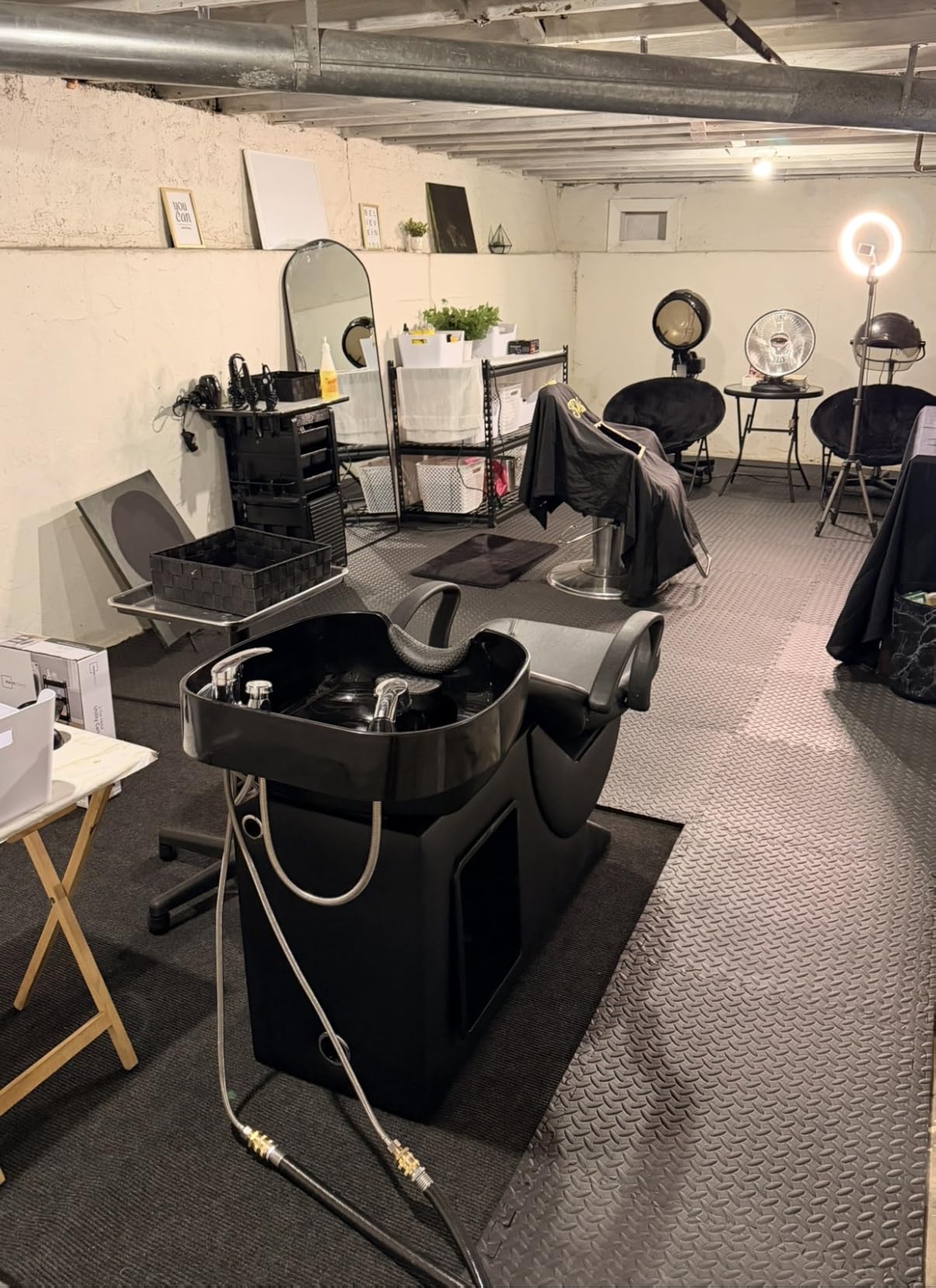 Shampoo Bowl and Chair Set for Salon, Hair Washing Station for Hair Stylist, ABS Shampoo Bowl Sink Chair with Side Store Compartment for Spa Beauty Barbershop, Black customer photo 1