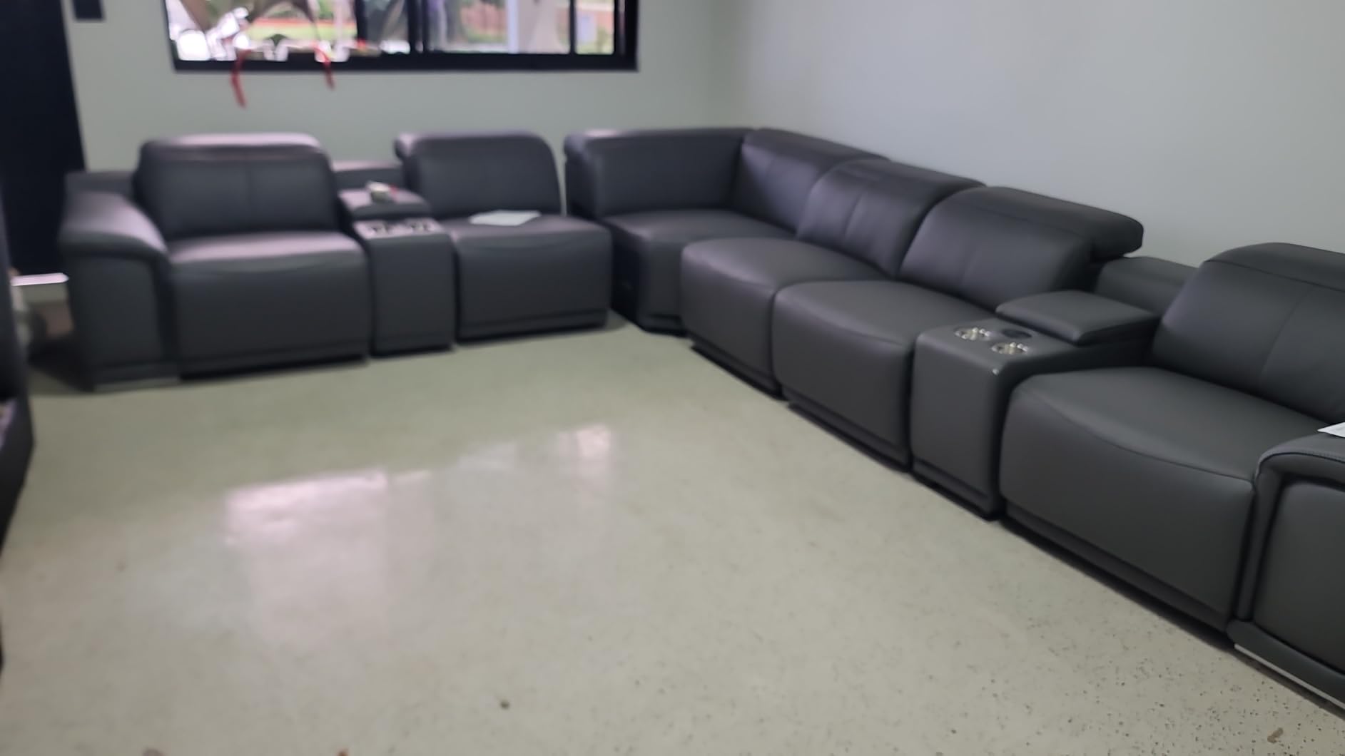 BlackJack Furniture Venice 8-Piece Top Grain Italian Leather Sectional Reclining Sofa Set with 4 Power Recliners, Adjustable Headrests, USB and Wireless Phone Charger and Console Storage, Cognac customer photo 1