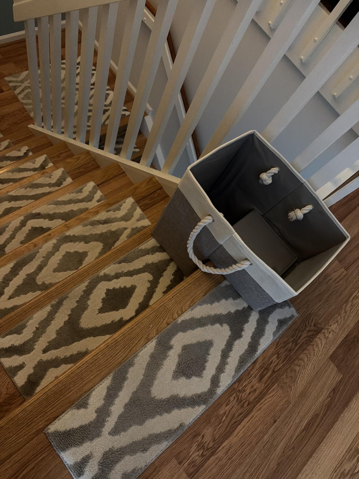 Stair Basket, 16 x 10 x 8 Inches Stair Basket for Stairs with Handle, Clothes Storage Bins, Foldable Staircase Storages Organizer, Versatile Sturdy Bag for Toys, Clothes, Books, Tools customer photo 1