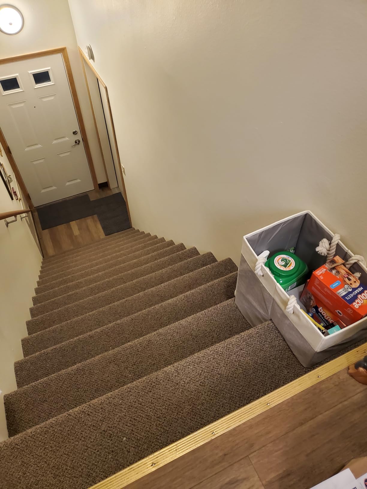 Stair Basket, 16 x 10 x 8 Inches Stair Basket for Stairs with Handle, Clothes Storage Bins, Foldable Staircase Storages Organizer, Versatile Sturdy Bag for Toys, Clothes, Books, Tools customer photo 2