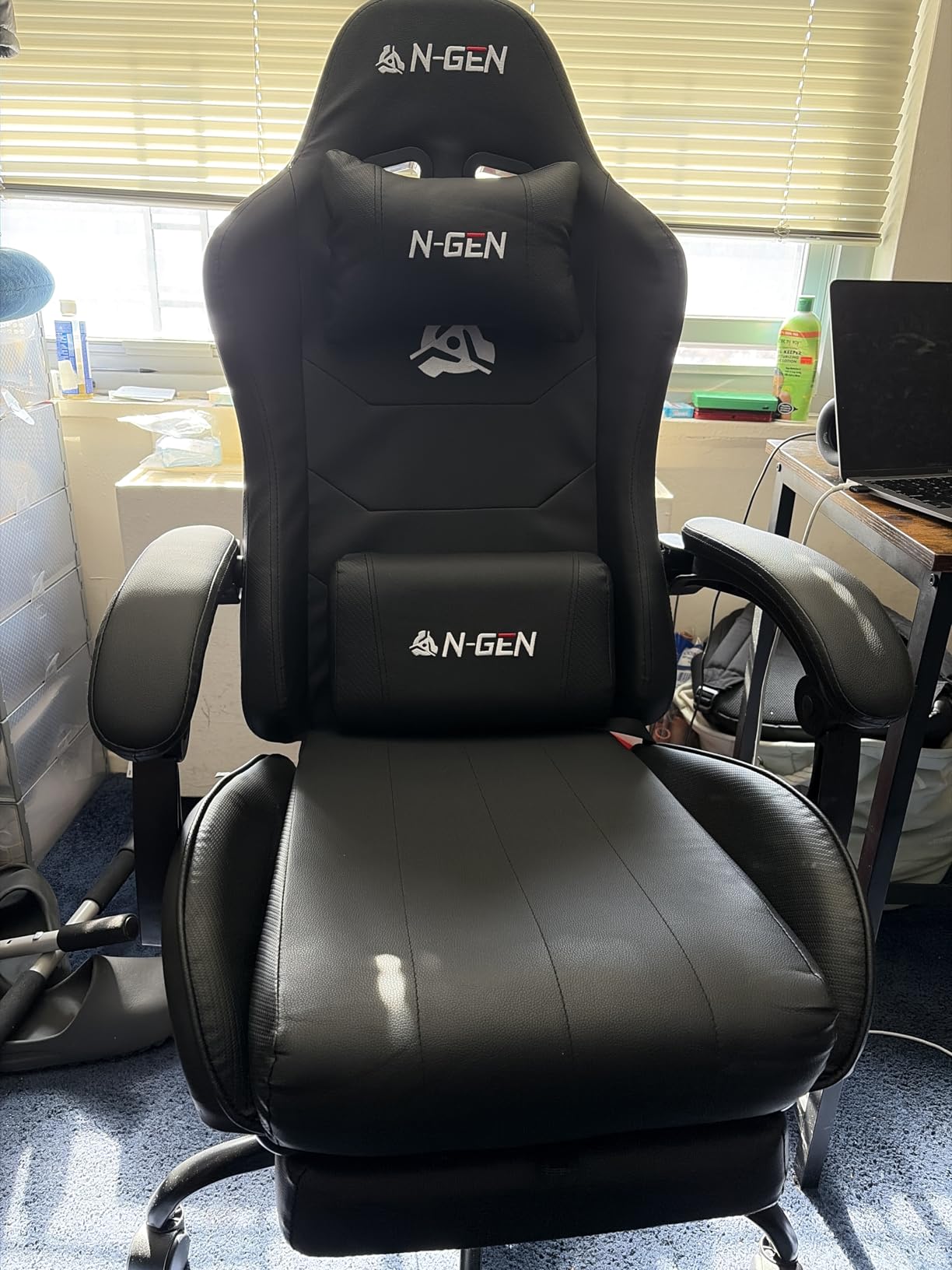 N-GEN GAMING Video Gaming Chair with Footrest Lumbar Support for Home Office High Back Recliner Height Adjustable Ergonomic Comfy Leather Computer Desk Chair (Red) customer photo 1