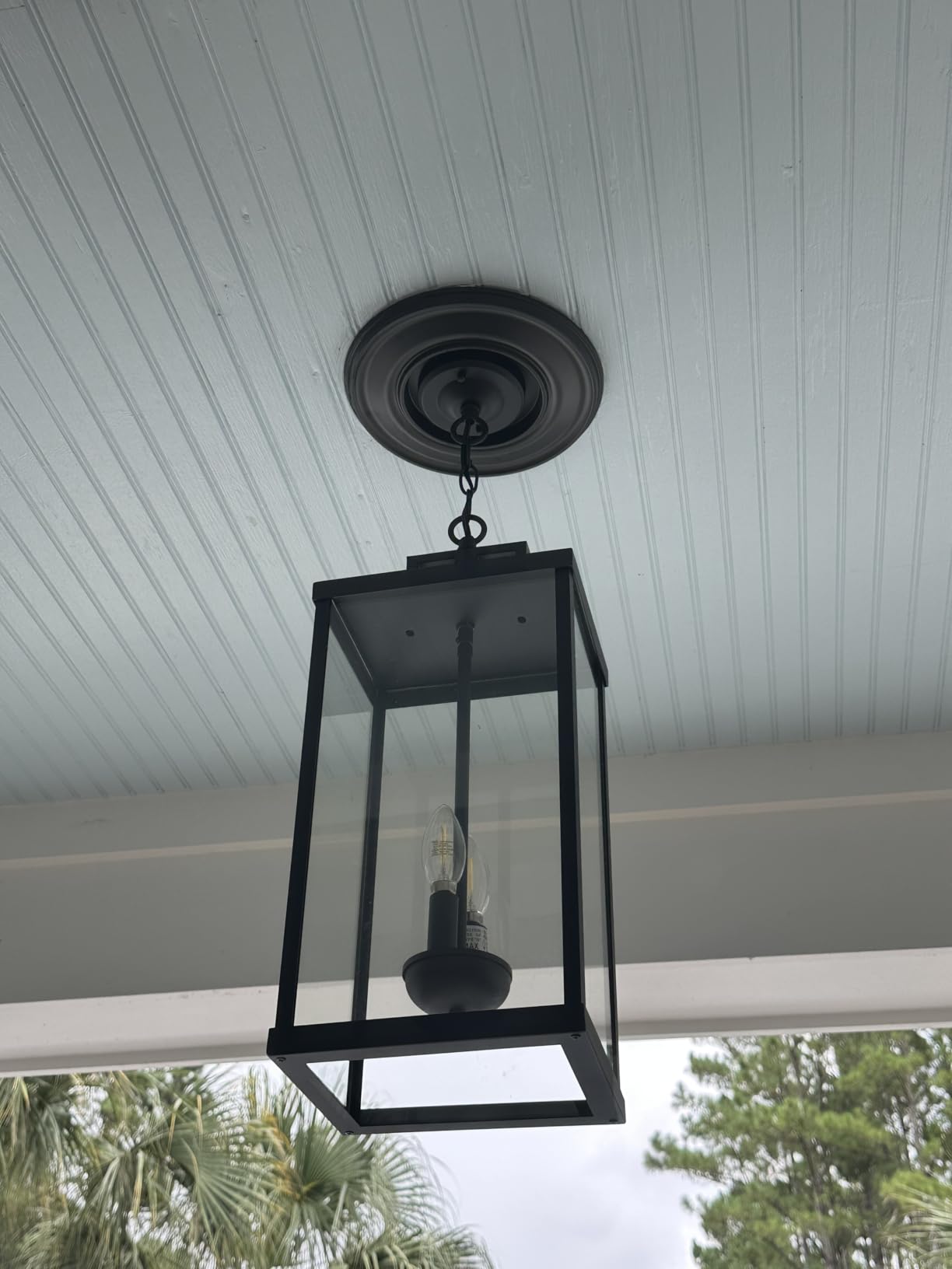 Outdoor Pendant Light, 25'' Large Hanging Lights Lantern Light, Modern Outside Chandelier with Clear Glass, Exterior Gazebo Light for Patio, Porch, Yard, Garage customer photo 1