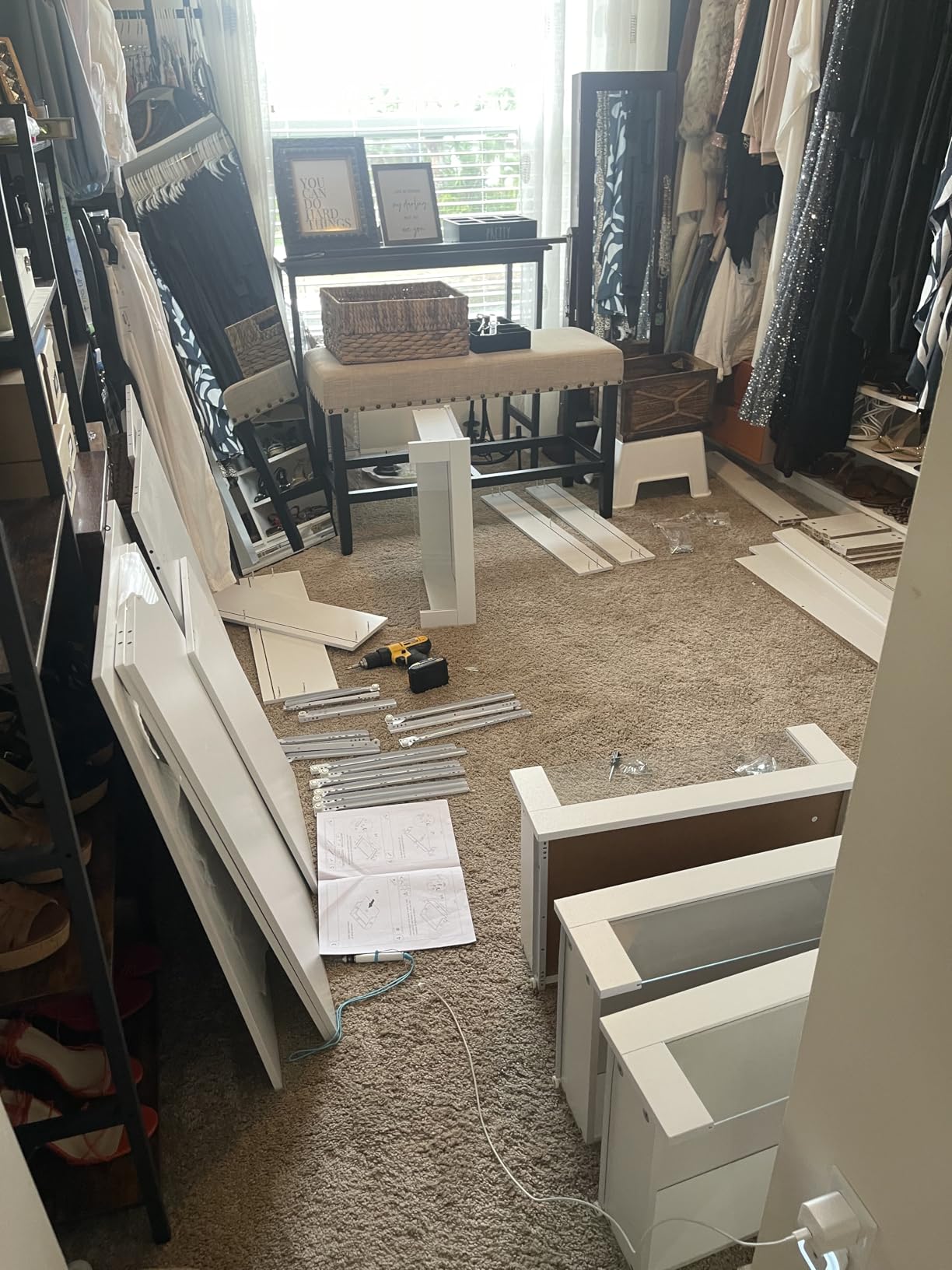 Armoire Bedroom Island Wardrobe Closet Island with Glass Drawer & 3 Doors, Island Glass Dresser Closet Island for Bedroom Cloakroom Store White (39.3