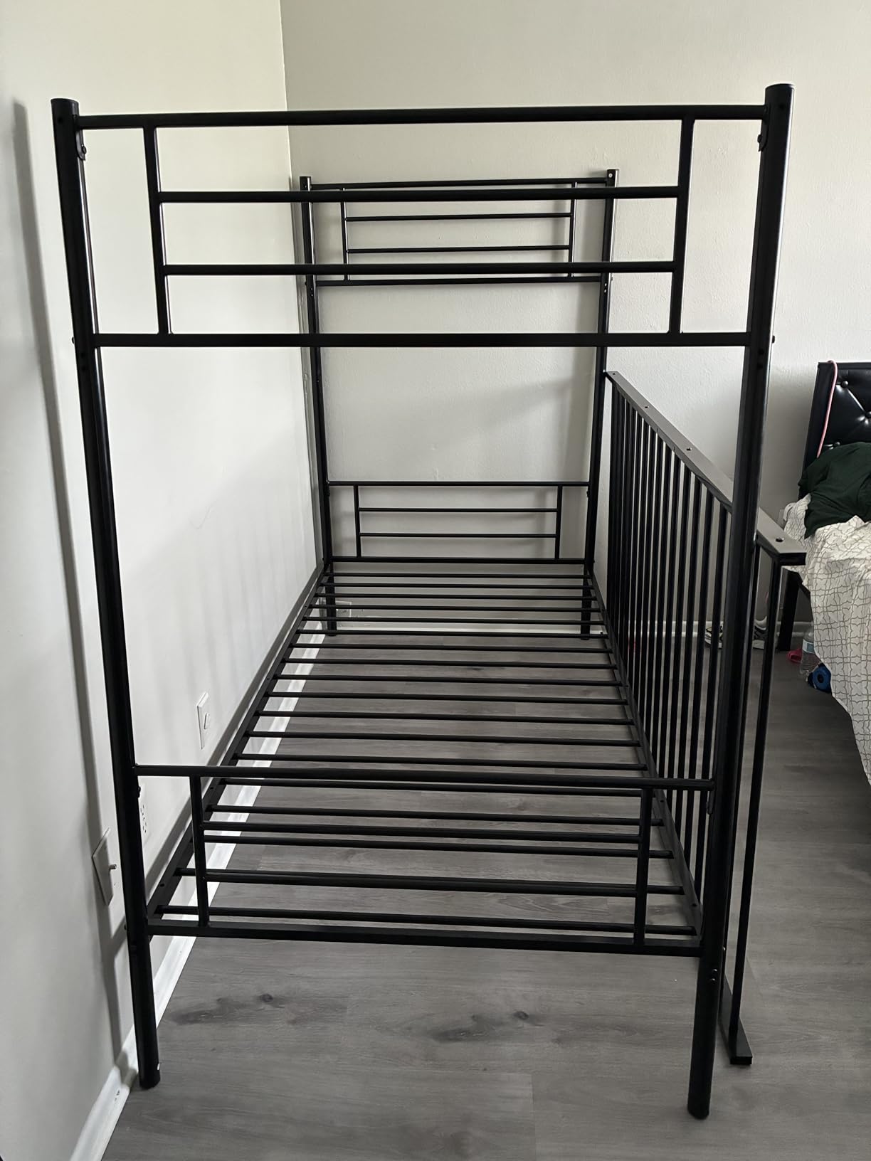 Karl home Black Bunk Bed Twin Over Twin with 2 Storage Drawers, Metal Bunk Bed with Built-in Ladder and Safety Guardrail, Space-Saving Twin Bunk Beds for Kids, Teens & Adults, No Box Spring customer photo 2