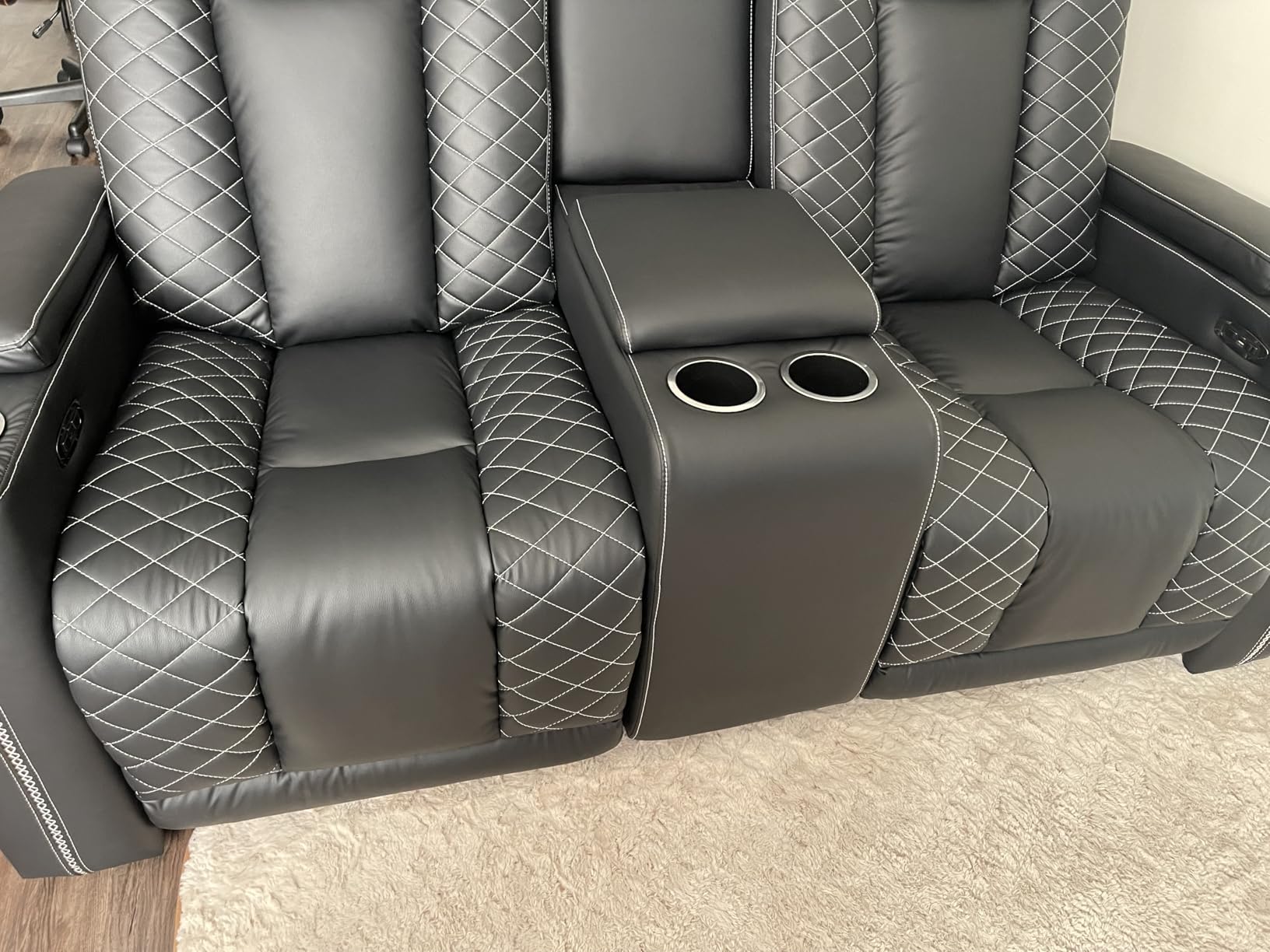 CANMOV Electric Recliner Chairs Set of 3, Breathable Faux Leather Home Theater Seating Recliner with Ambient Lighting, Power Recliner Chairs with USB Ports, Cup Holders, Hidden Arm Storage customer photo 2