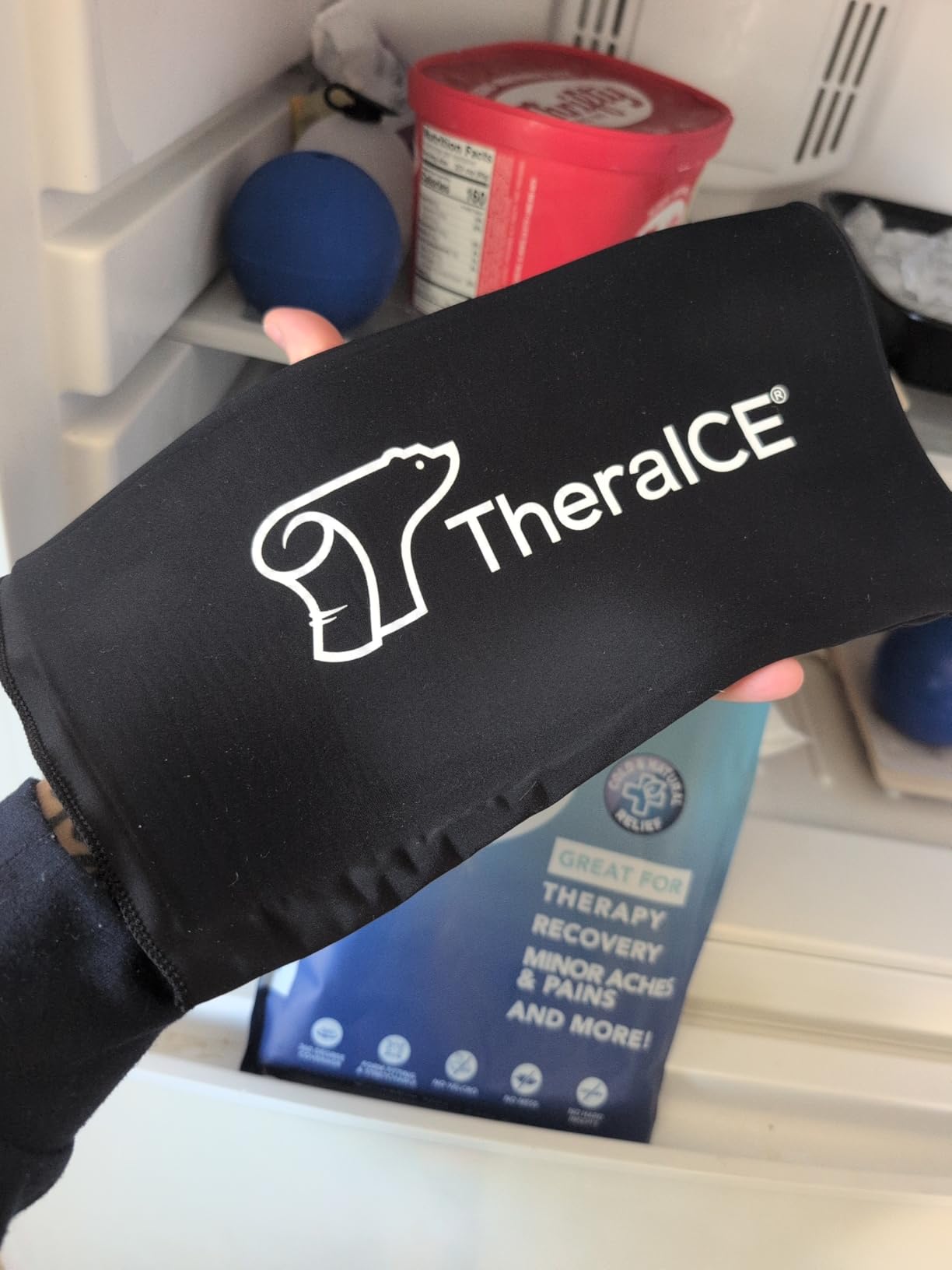 TheraICE Knee Ice Pack Wrap Compression Sleeve for Injuries, Reusable Gel Cold Packs Brace Also for Elbow, Ankle & Calf - Flexible Cold Wrap Recovery for Meniscus, ACL, MCL Pain Relief (L) customer photo 2