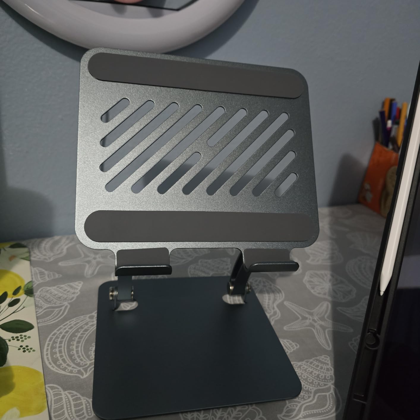 tounee Tablet Holder Stand, Dual Rod Adjustable Aluminum Desktop Stand, Compatible with 4.7-16.9