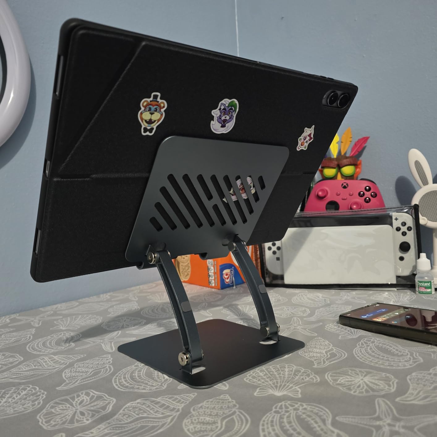 tounee Tablet Holder Stand, Dual Rod Adjustable Aluminum Desktop Stand, Compatible with 4.7-16.9