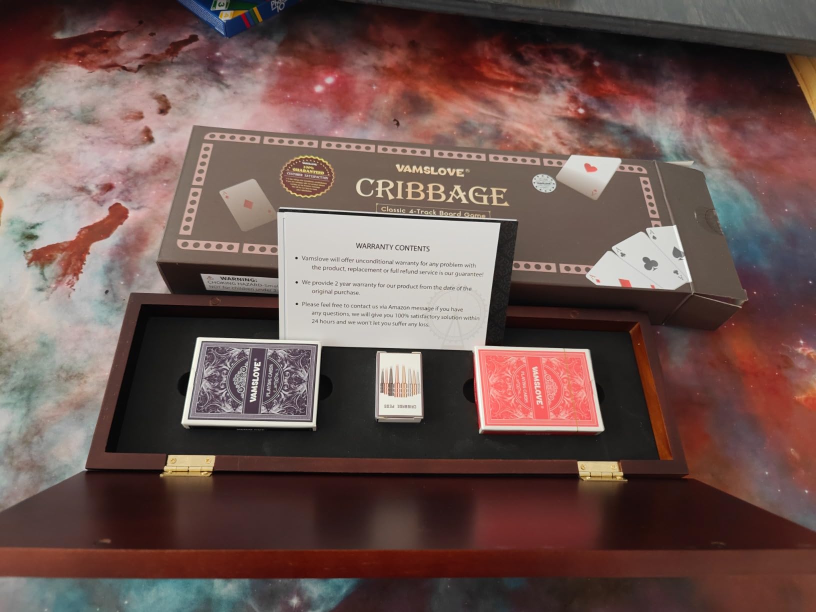 VAMSLOVE Upgraded Wooden 4-Track Cribbage Board Game Magnetic Scoreboard with Large Slots for Storing 2 Playing Cards and 12 Metal Pegs, Travel Family Game Night customer photo 1