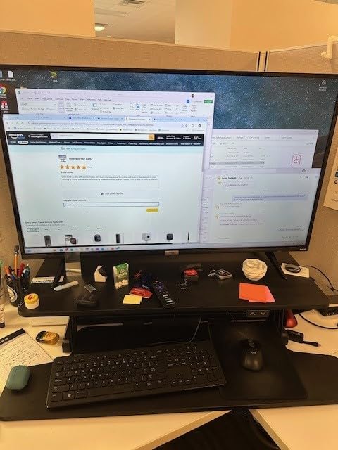 VIVO 47 inch Electric Motor Desk Converter, Height Adjustable Riser, Sit to Stand Dual Monitor and Laptop Workstation with Wide Keyboard Tray, Black, DESK-VE48B customer photo 2