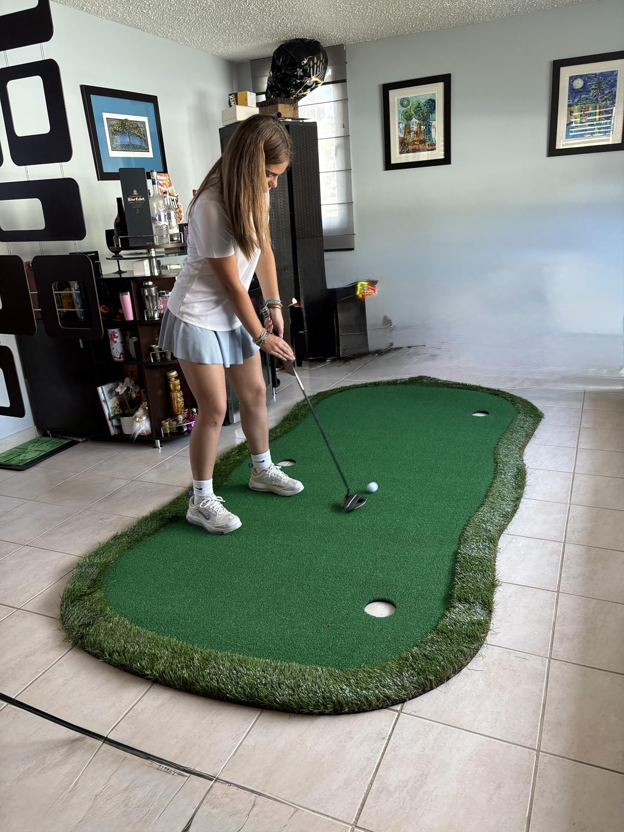 Golf Putting Green Indoor Outdoor Putting matt Professional Training Mat Practice Putting Mat with 3 Flags 1 Movable Cup 2 Slope Pad 5x10ft customer photo 1