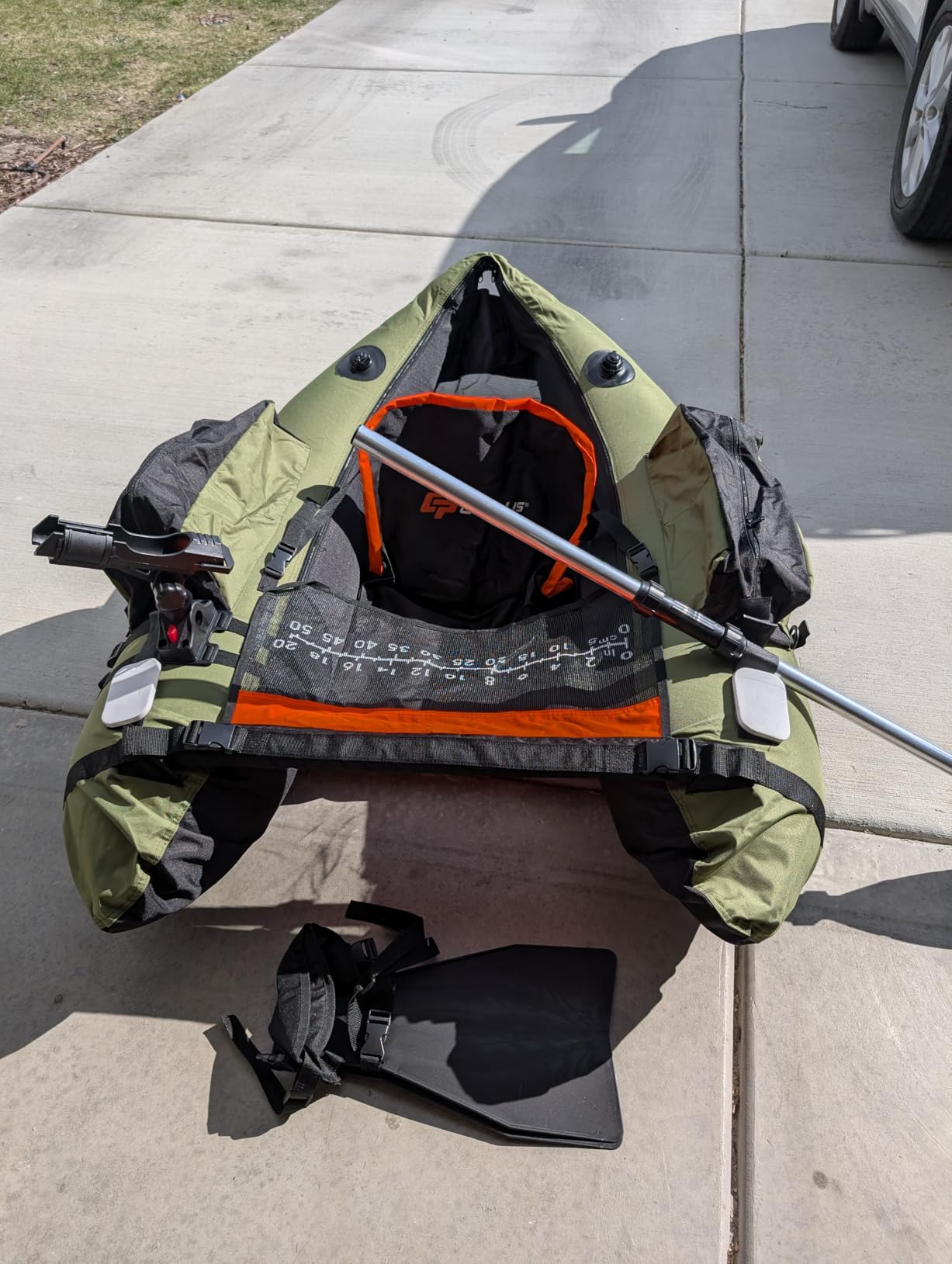 Goplus Inflatable Float Tube, Fishing Belly Boat with Fish Ruler, Pump, Storage Bag, Adjustable Straps, Fishing Float Tube for Angling, 350LBS Load Capacity customer photo 2