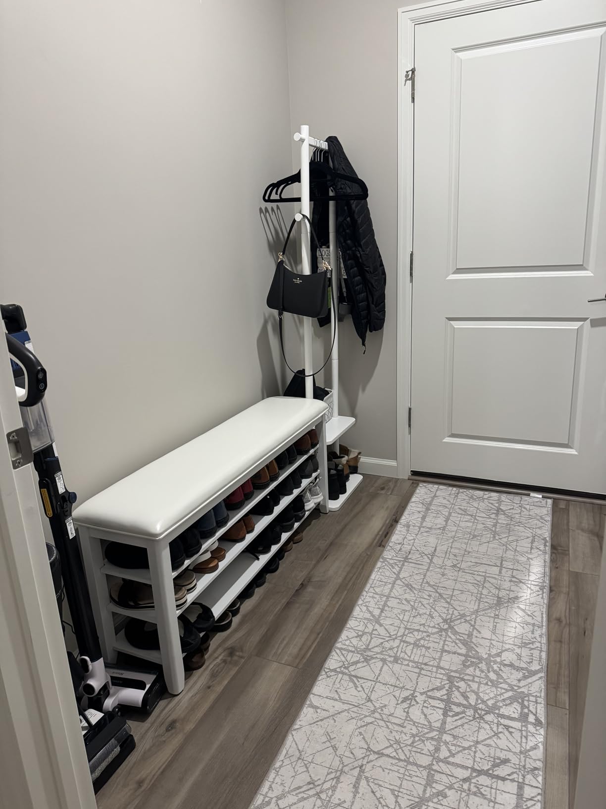 Shoe Rack Bench Entryway Storage with Leather Cushion, Shoe Organizer Bench for Entryway, 3 Height-Adjustable Removable Shelves customer photo 1