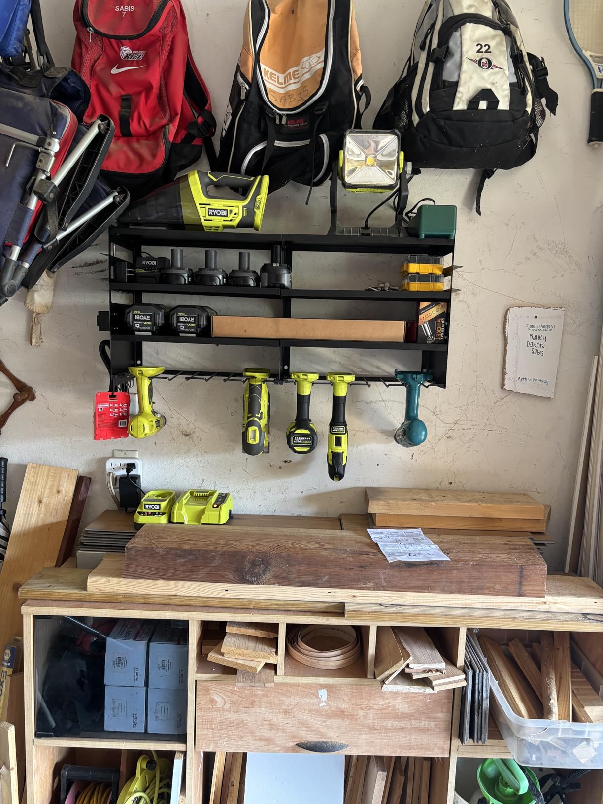 Large Power Tool Organizer Wall Mount with Charging Station,4 Layer Heavy Duty Metal Tool Storage Rack Loads 600lbs with 8 Cordless Drill Holder,Battery Utility Rack Loads with 4 Power Strip customer photo 1