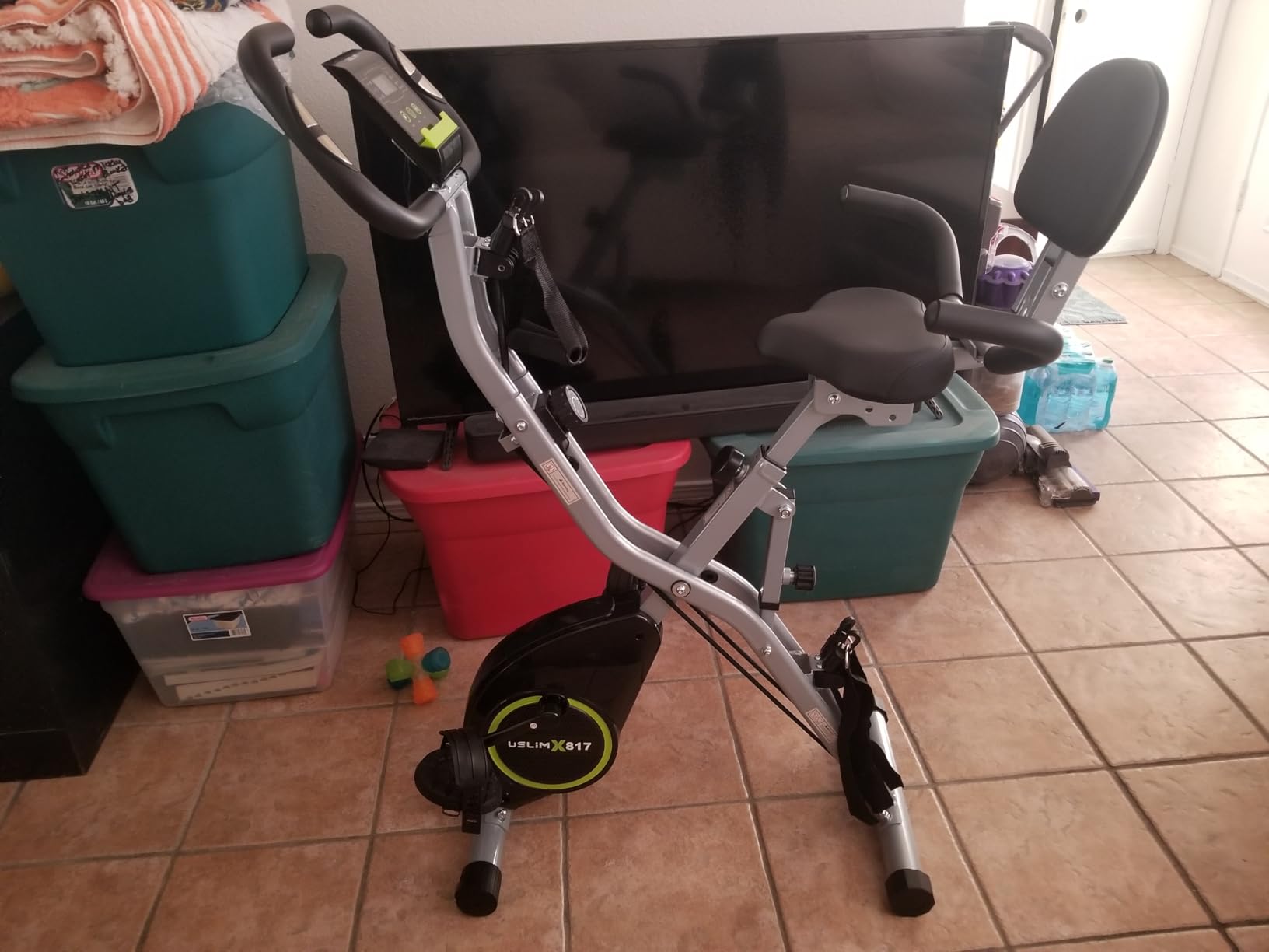 Foldable Exercise Bike Stationary Bikes for Home, 5 IN 1 Indoor Workout Bike, Cycling Bike with 16-Level Quiet Magnetic Resistance, 6.6 LBS Flywheel and 300LBS Capacity for Senior and Home Workout customer photo 1