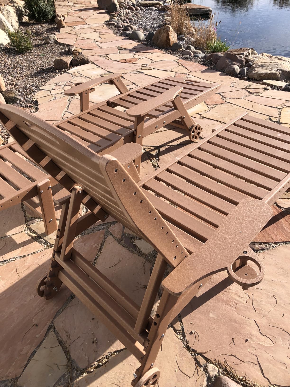 Lounge Chair Outdoor, Chaise Lounge Outdoor, HDPE 6-Position Lounge Chair for Outside, Patio Lounge Chair with Wheels & Cup Holder for Pool Poolside Deck Backyard, Darkgrey customer photo 1