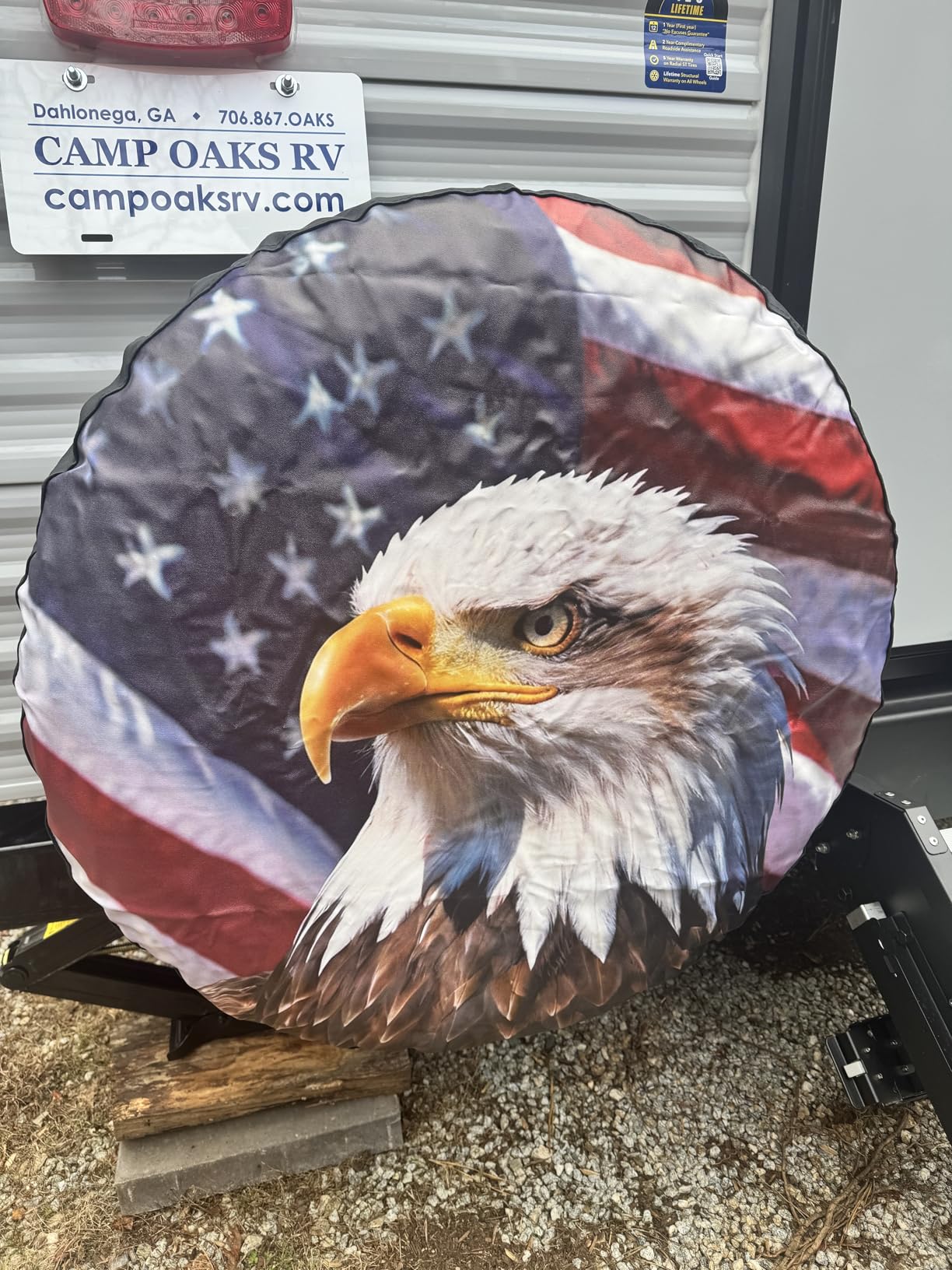 RV Spare Tire Cover with American Eagle USA Flag, Trailer Tire Covers PVC Leather for Truck SUV Wrangler Camper Vehicle Wheel Cover Waterproof Sun Dust Protection 17 inch customer photo 1