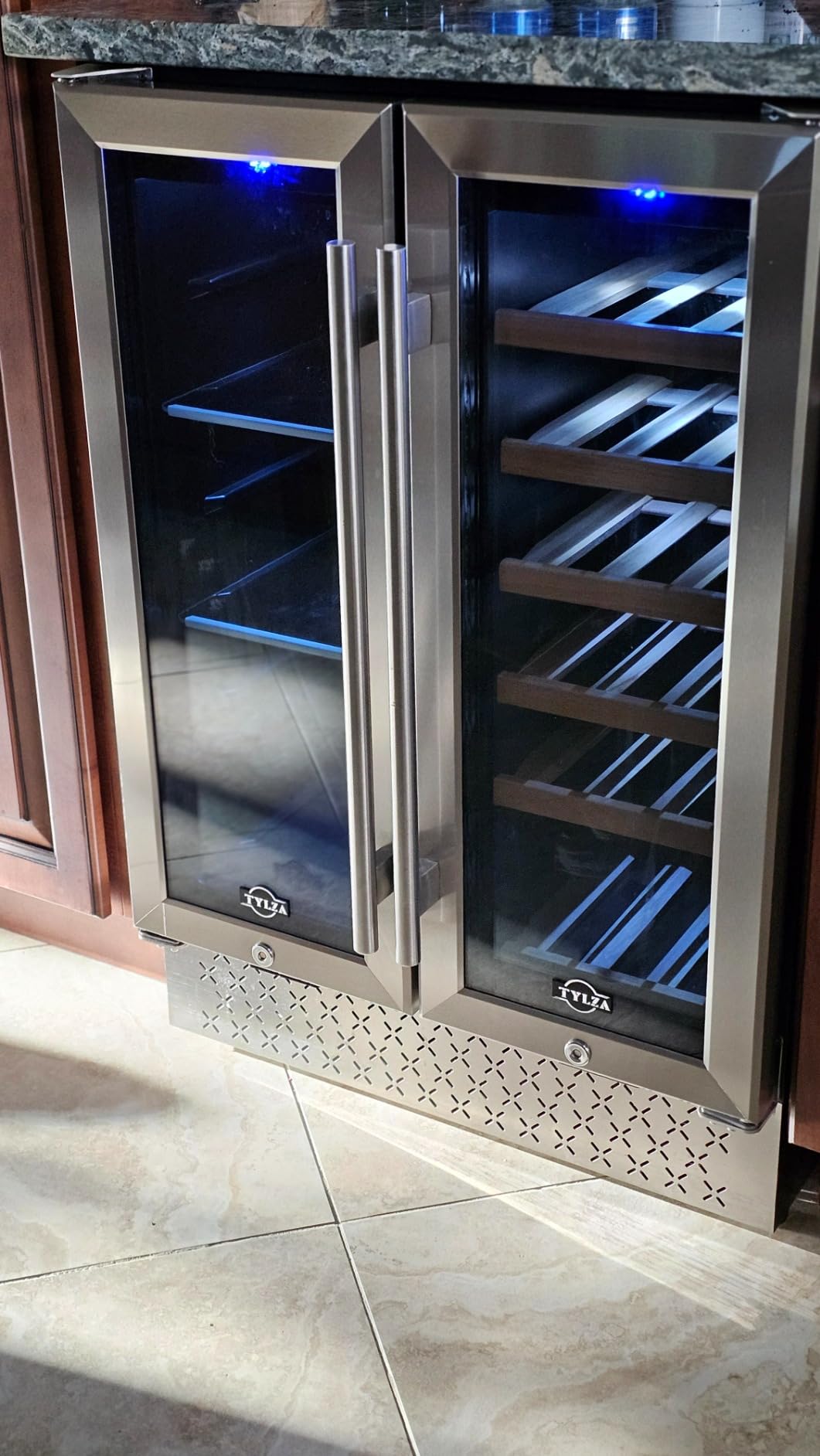 Tylza 24 Inch Wine and Beverage Refrigerator, Dual Zone Wine Beverage Cooler 24