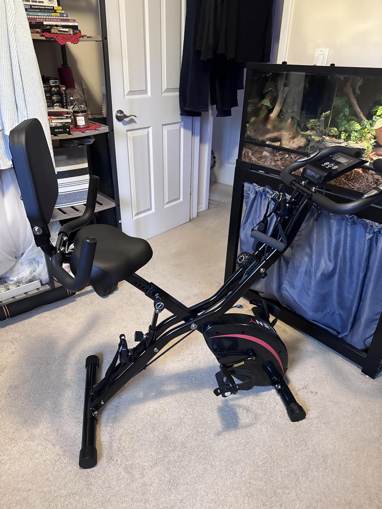 Pleny Folding Exercise Bike, 5 IN 1 Stationary Bikes for Home 6.6 LBS Flywheel, 330LB Weight Capacity Back Support Cushion Indoor Workout Cycling Bike for Home Gym customer photo 2