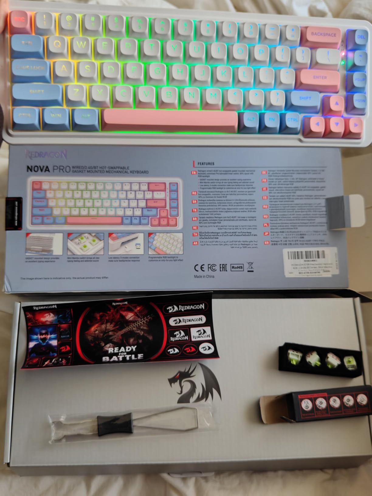 Redragon K709 PRO 65% Wireless Gasket RGB Gaming Keyboard, 68 Keys Hot-Swap Compact Mechanical Keyboard w/Free-Mod Socket, 5-Layer Noise Dampening & Round PBT Keycaps, Quiet Custom Linear Switch customer photo 2