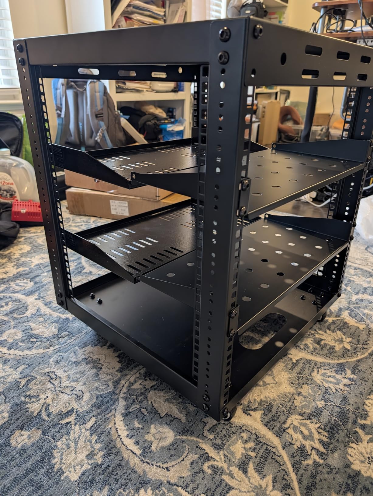 10U Open Frame Server Rack, 4 Tier Wall-mountable Network Rack w/Swivel Casters, Two Rack Shelves, Top & Bottom Panels, for Stereo/Computer/Data/IT Equipment, 19.7