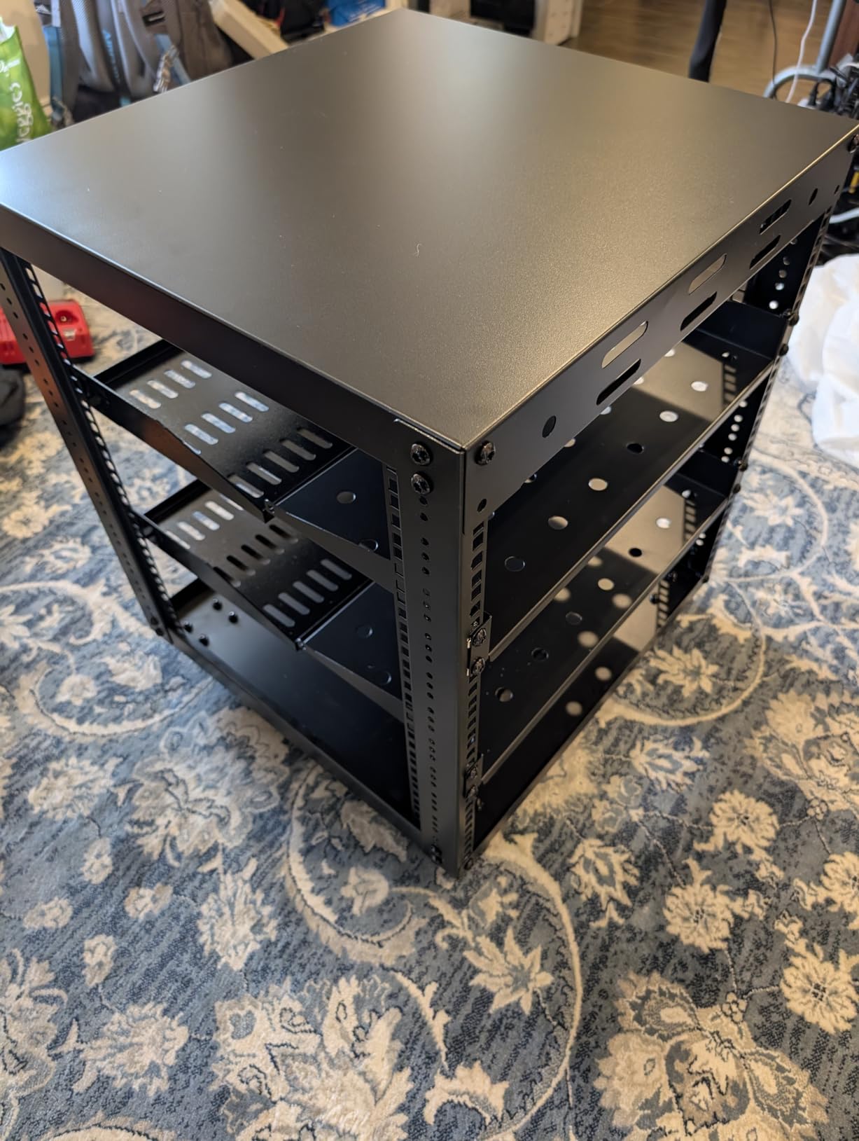 10U Open Frame Server Rack, 4 Tier Wall-mountable Network Rack w/Swivel Casters, Two Rack Shelves, Top & Bottom Panels, for Stereo/Computer/Data/IT Equipment, 19.7