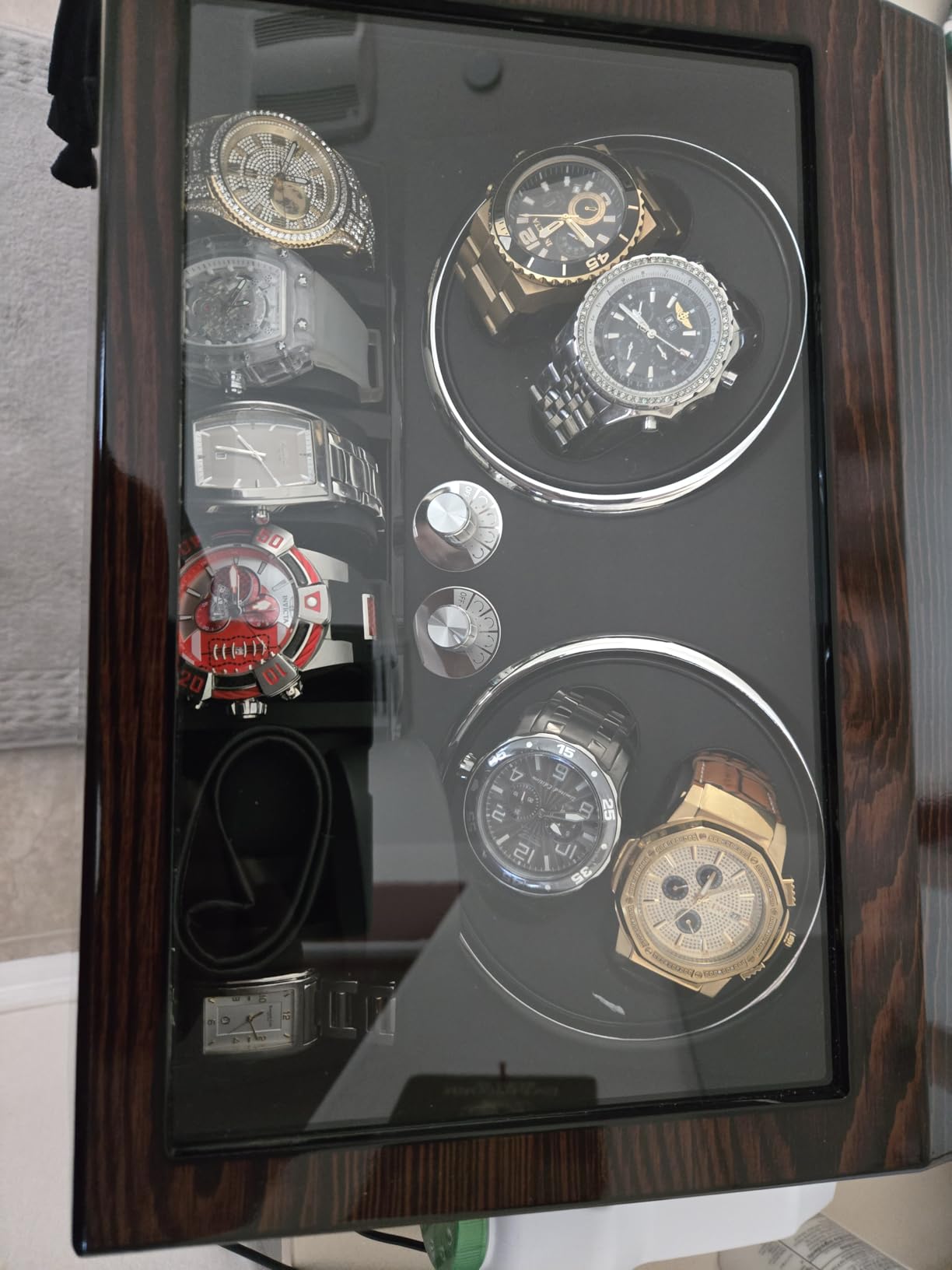 BEWISHOME Watch Winders for Automatic Watches, Automatic Watch Winder Box Watch Spinner with LED Light, 4 Watch Winder with Quiet Running Motor and 6 Storage Case for Man/Woman's Watches, Brown SYQ01Y customer photo 1