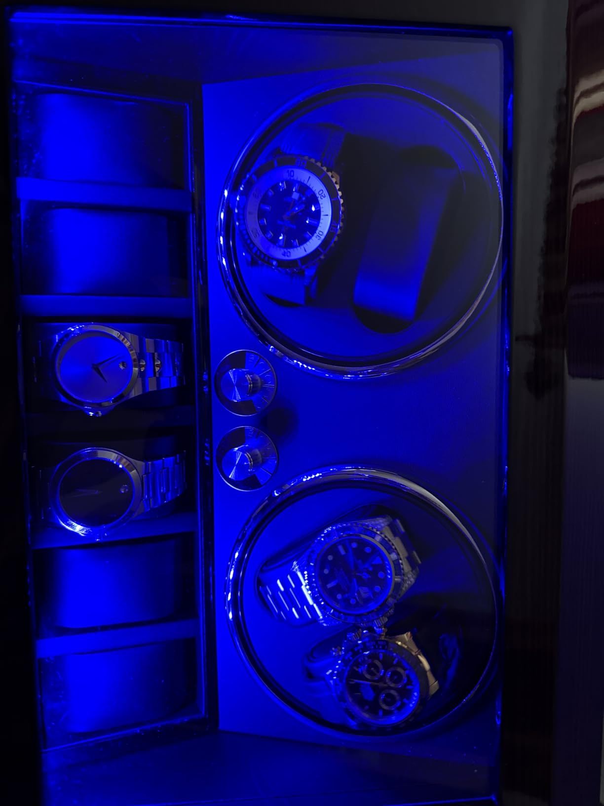 BEWISHOME Watch Winders for Automatic Watches, Automatic Watch Winder Box Watch Spinner with LED Light, 4 Watch Winder with Quiet Running Motor and 6 Storage Case for Man/Woman's Watches, Brown SYQ01Y customer photo 2