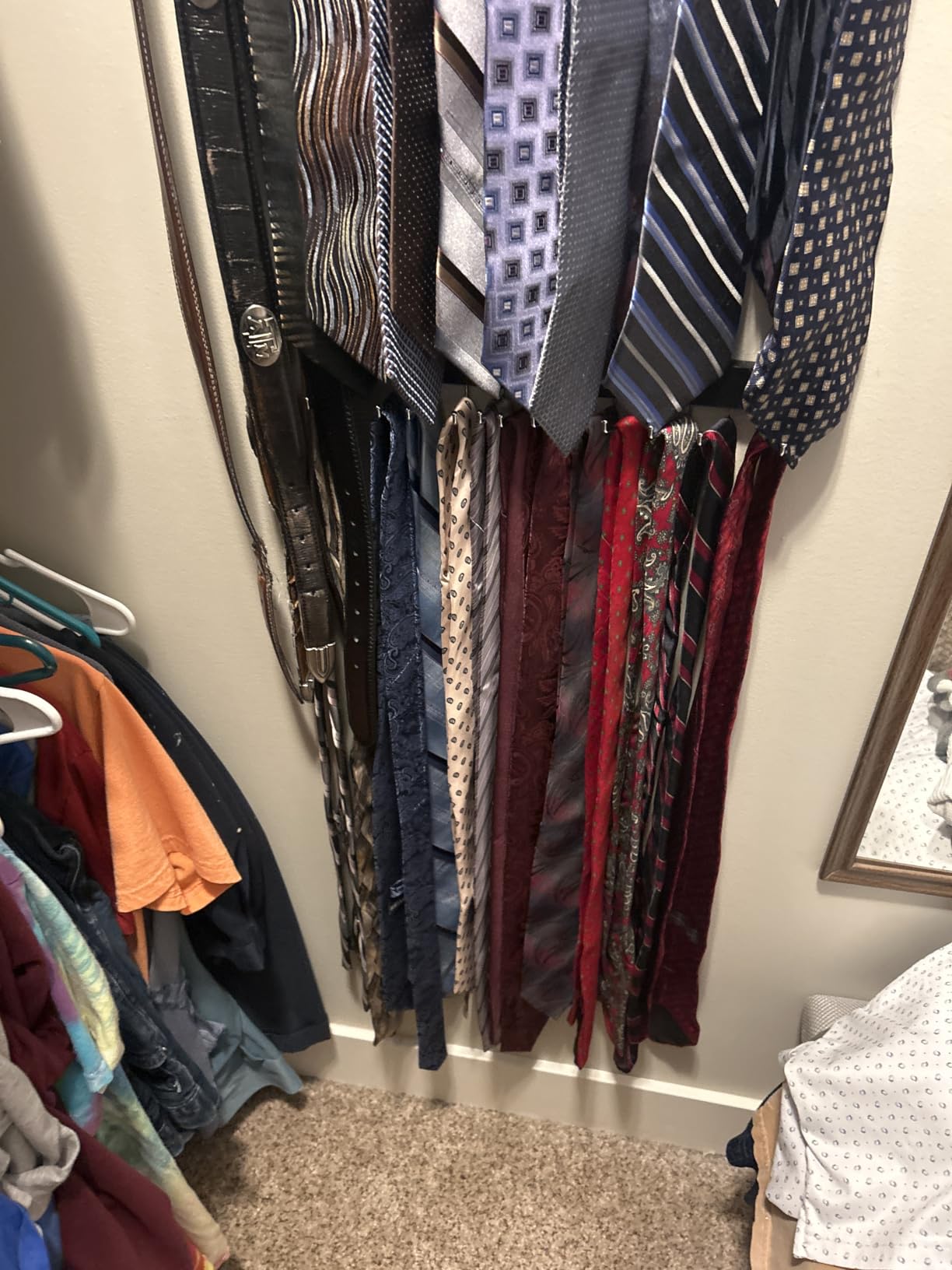 2Pack Tie Rack Wall Mounted, Wooden Belt Hanger Tie Organizer for Men with 28 Folding Hooks, Space Saving Tie Holder and Belt Rack for Closet Wall Mount, Black customer photo 1